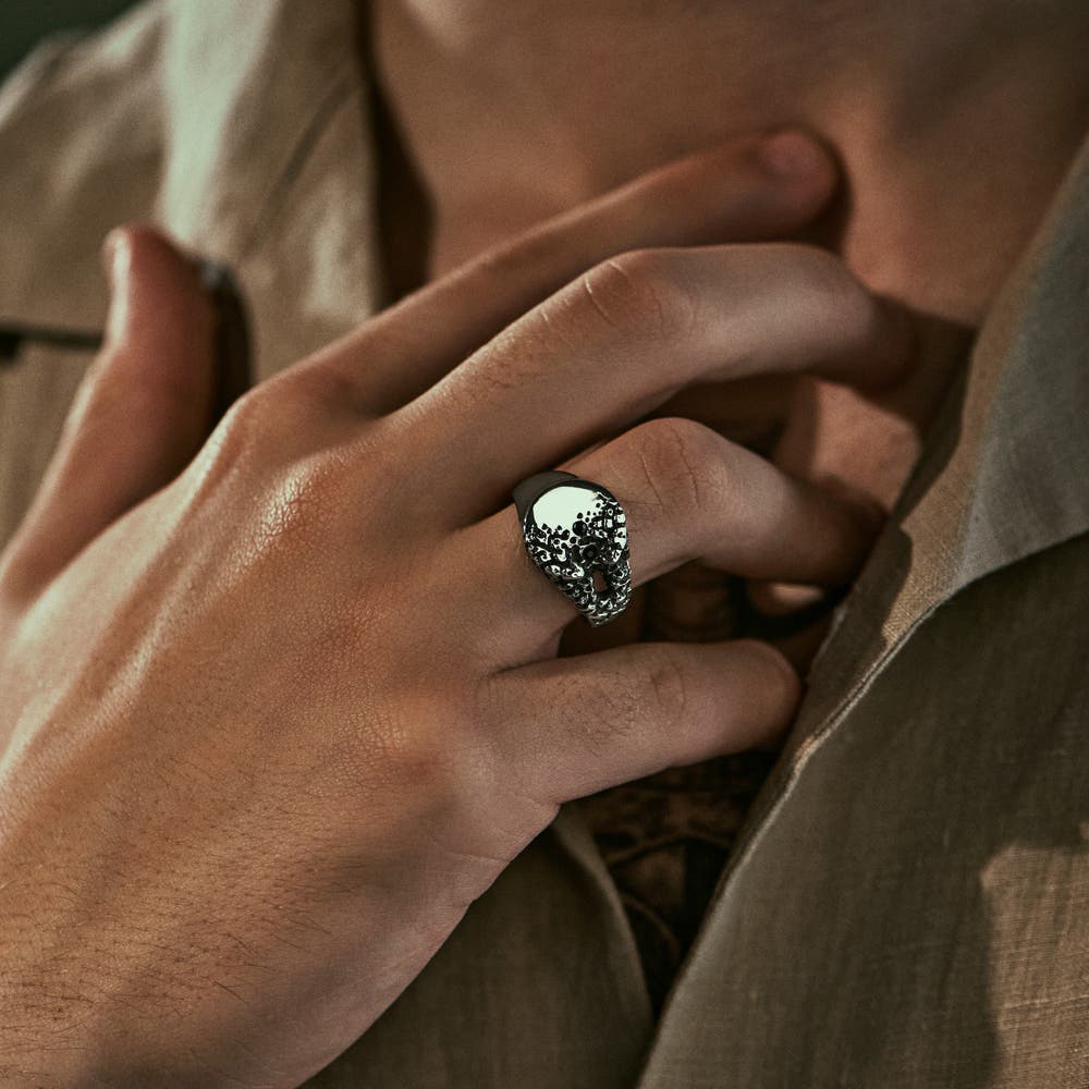 hover: Orphic | Black Zirconia Volcanic Silver-Tone Stainless Steel Signet Ring hover: Orphic | Black Zirconia Volcanic Silver-Tone Stainless Steel Signet Ring