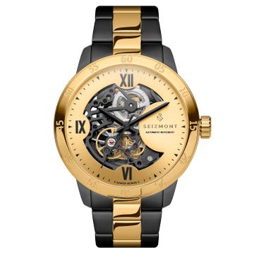 Dante II | Gold-Tone & Black Stainless Steel Skeleton Watch With Gold-Tone Dial