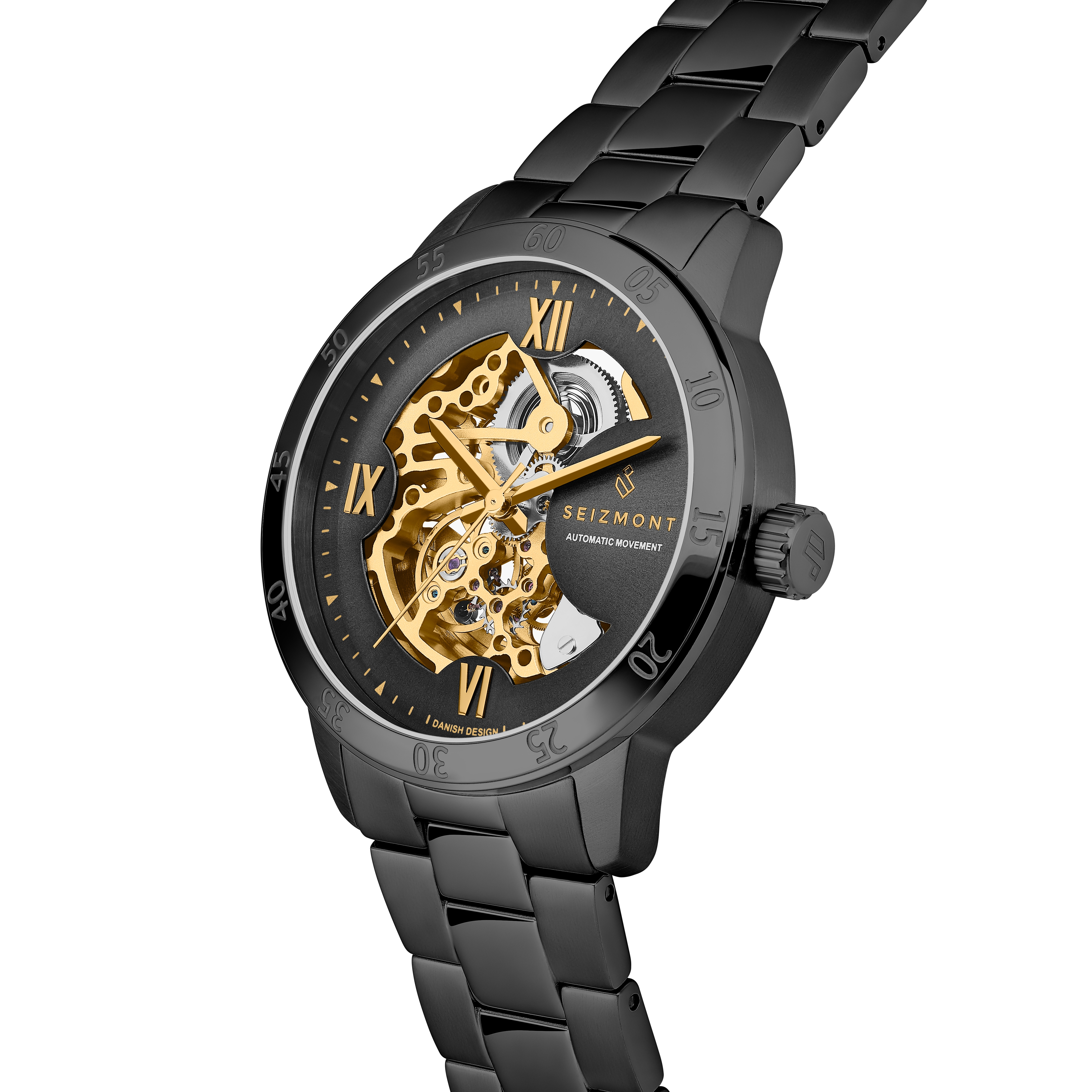 Dante II | Black Skeleton Watch with Gold-tone Movement - 6