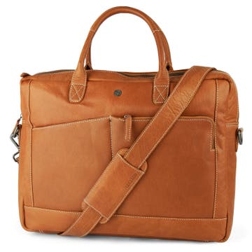 Класическа светлокафява кожена чанта за лаптоп Oxford