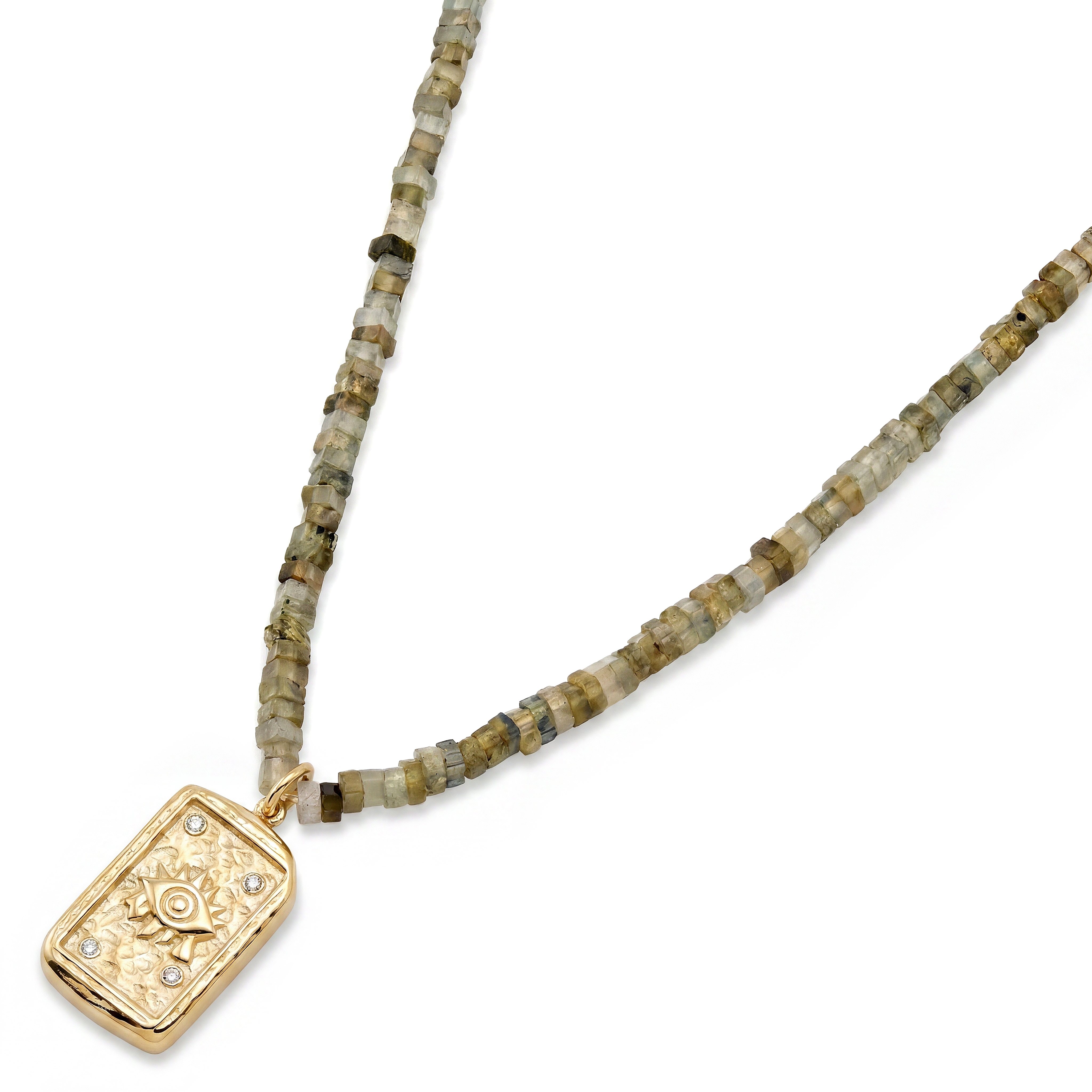 Mediterranean | Grey Natural Stone Beaded Evil Eye Charm Necklace - 3