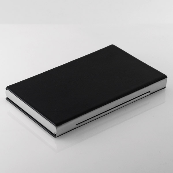 Black Leather & Stainless Steel Card Holder - 2