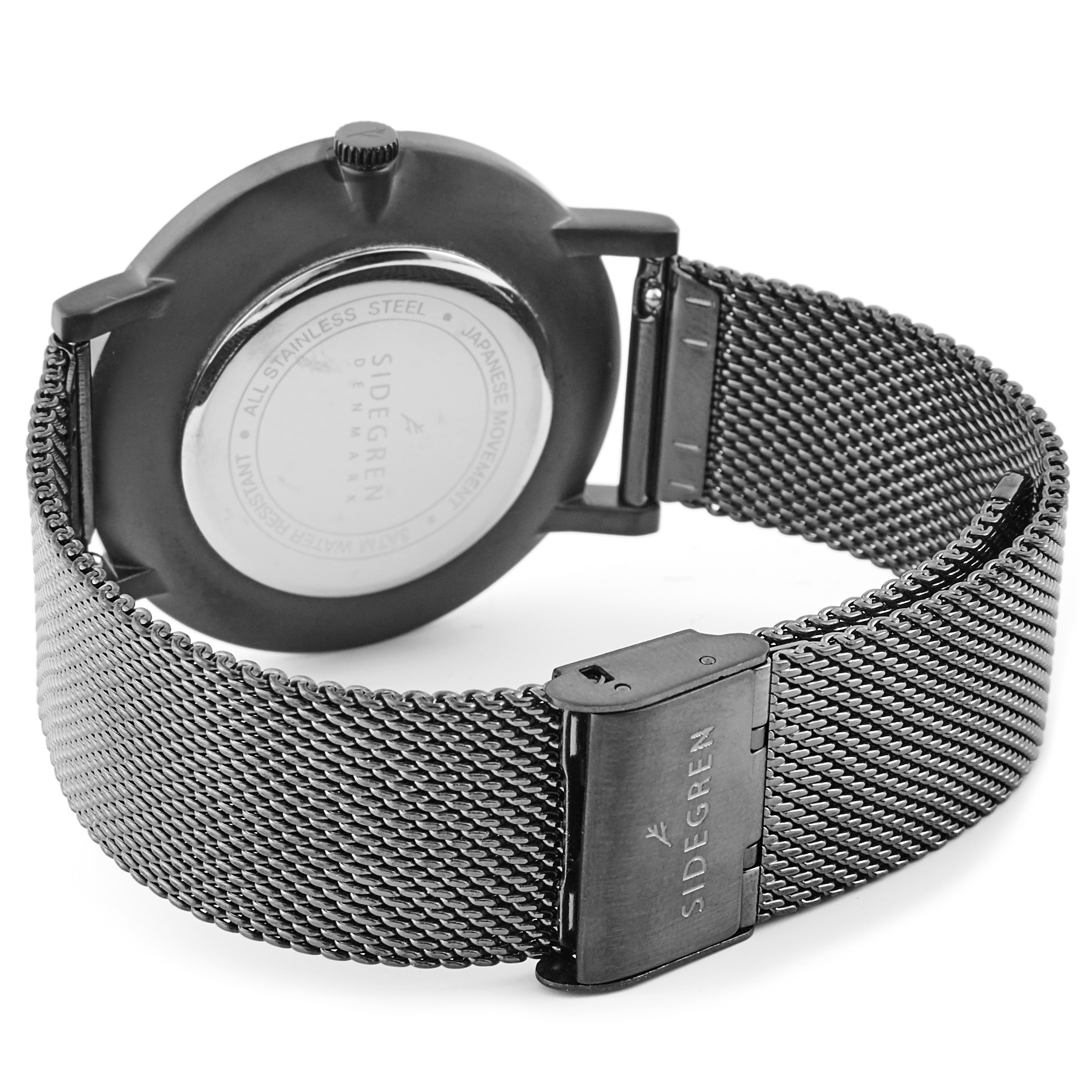 Kevil | Dark Grey Stainless Steel Slim Dress Watch With Black Dial & Gold-Tone Hands - 3