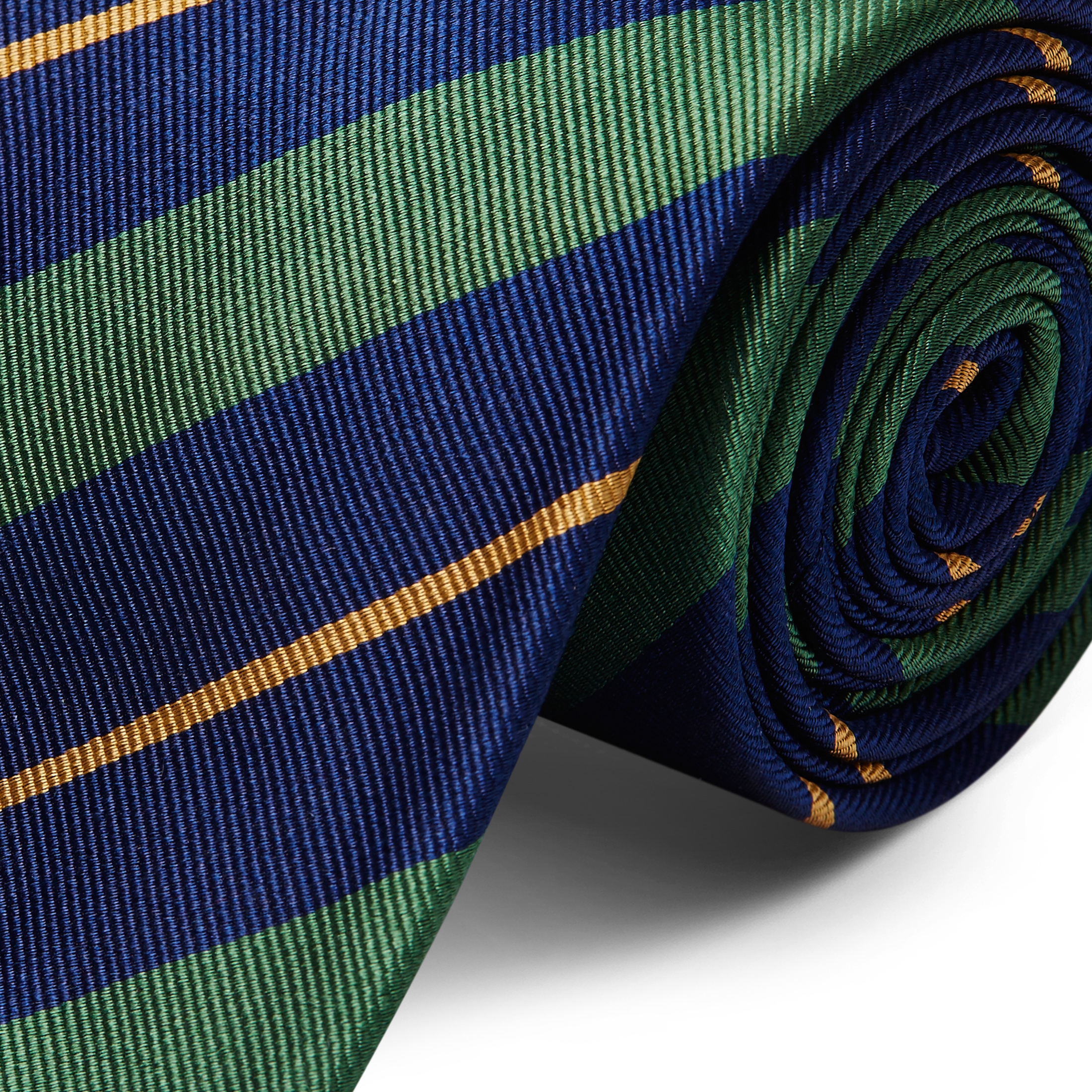 Green & Gold Stripe Navy Silk 8cm Tie - 2
