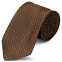 Brązowy krawat jedwabny w kropki 8 cm Brązowy krawat jedwabny w kropki 8 cm