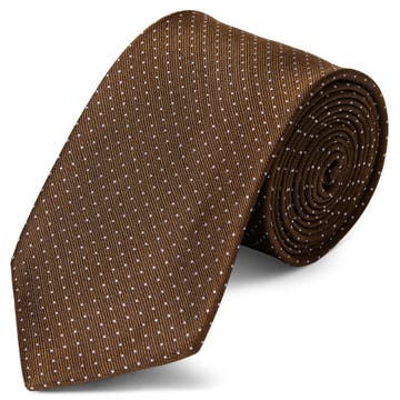 Cravatta marrone in seta da 8 cm con motivo a pois