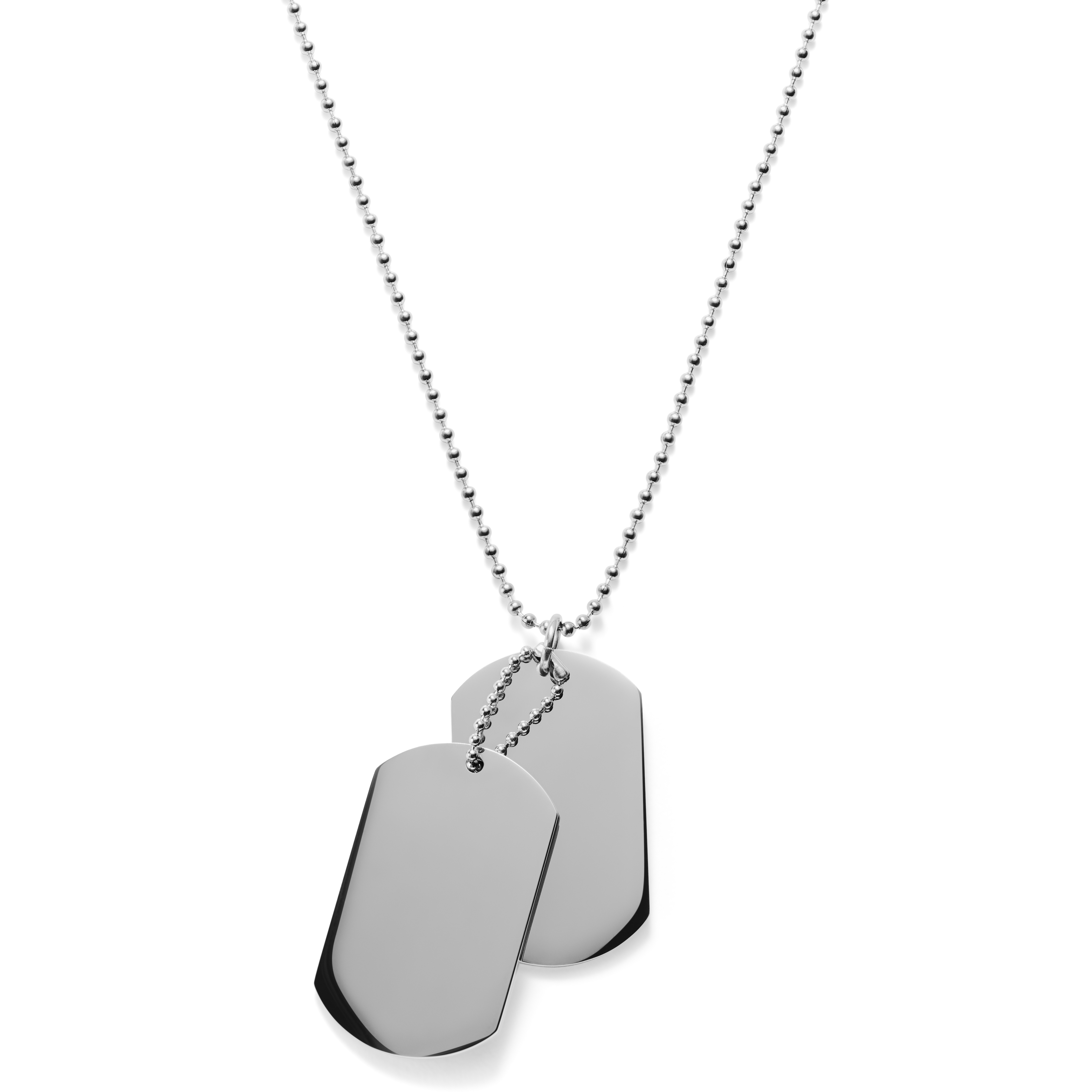 Silver-Tone Stainless Steel With Double Dog Tag Ball Chain Necklace