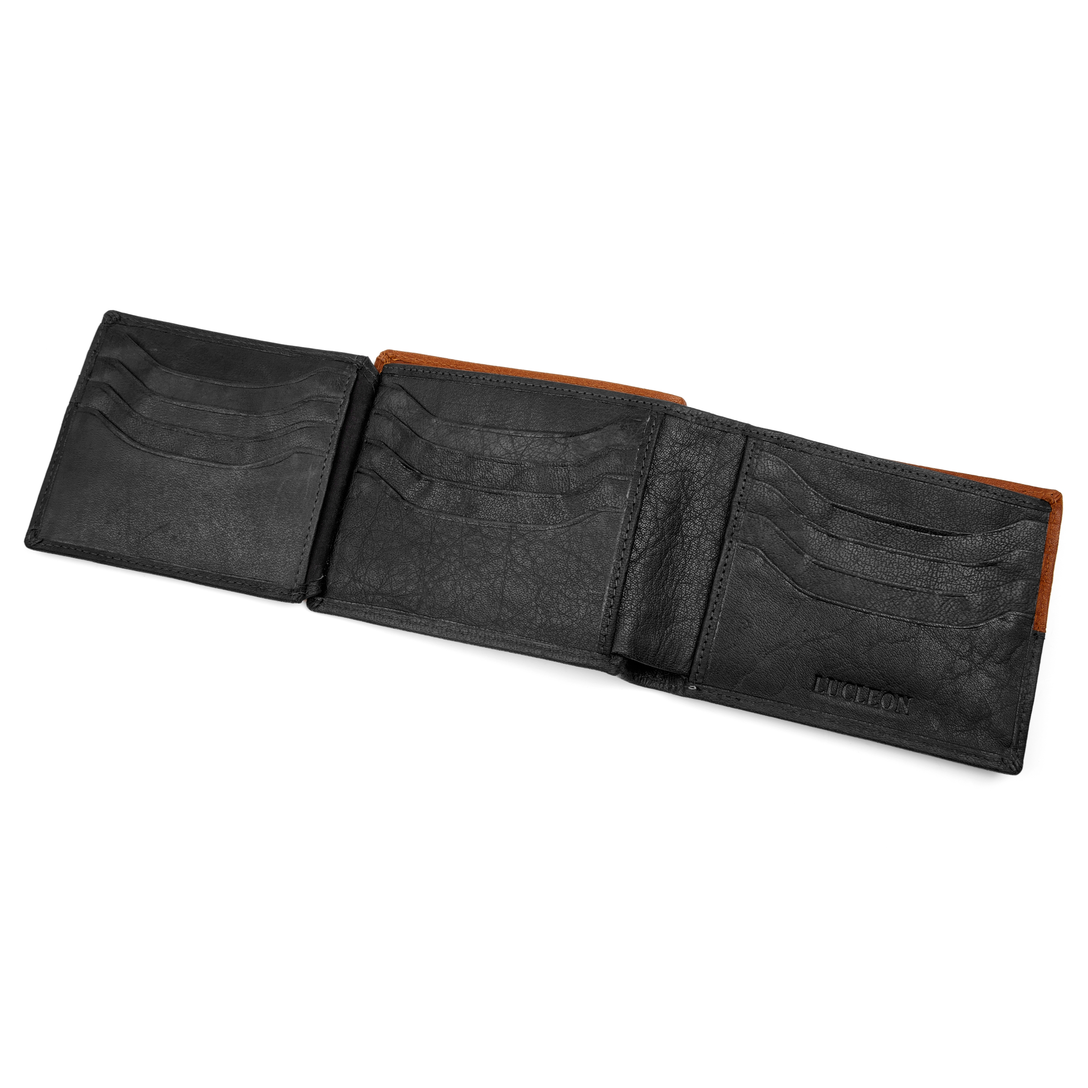 Cartera de cuero negro y canela con costuras Oxford - 3