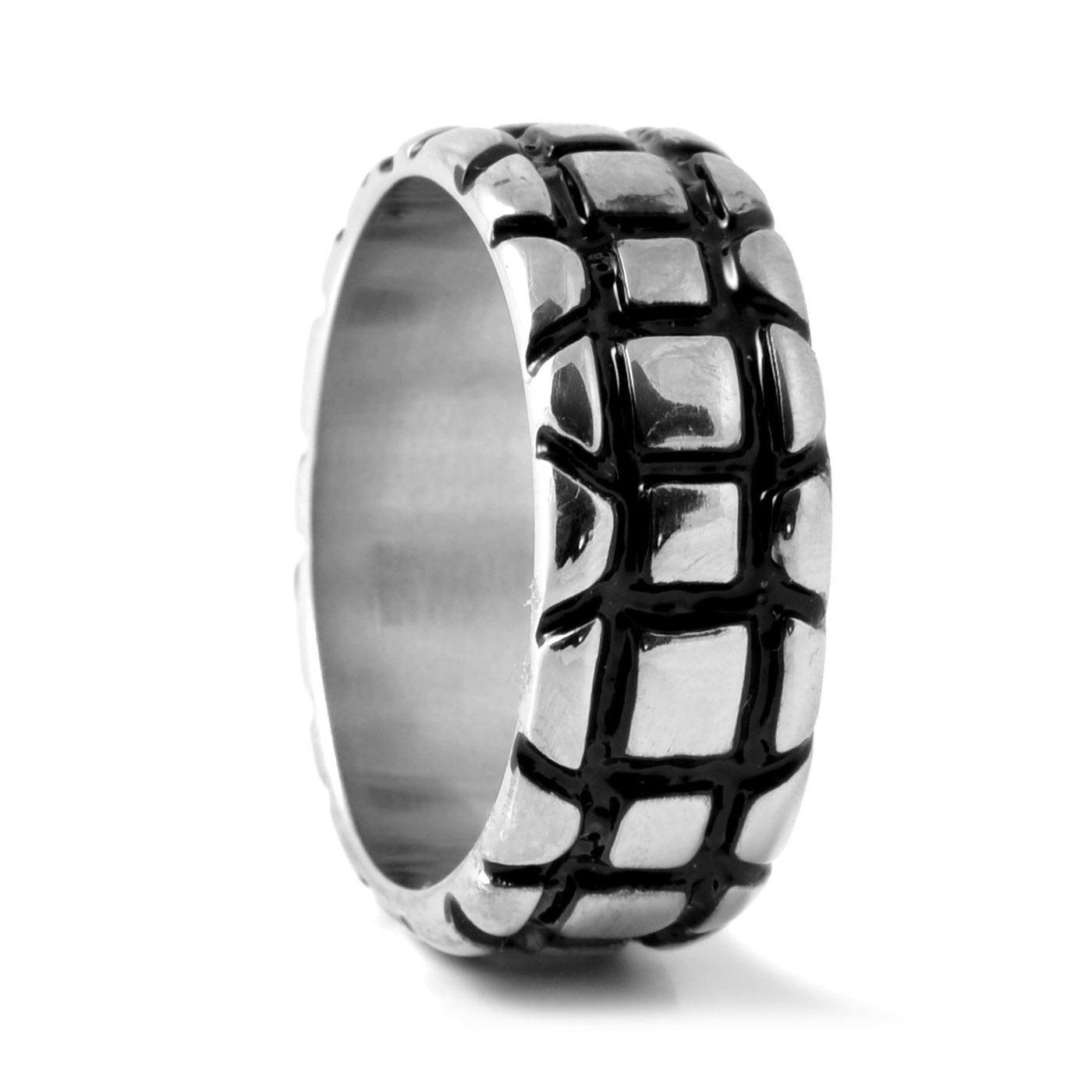 Anello in acciaio con design intagliato - 1