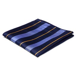 Navy Blue, Pastel Blue & Gold Striped Silk Pocket Square