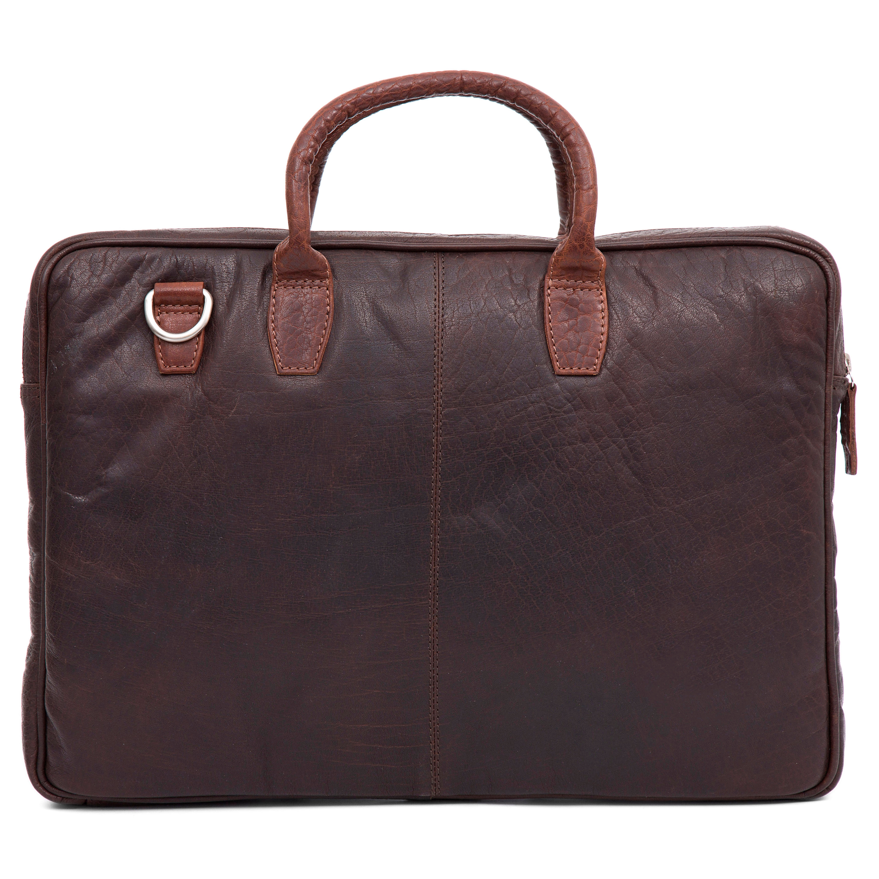Brązowo-kasztanowo skórzana smukła torba biznesowa Montreal Slim 15' - 5