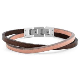 Light Brown Leather & Steel Single Strap Bracelet