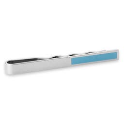 Geo Remix | Silver-Tone & Sky Blue Square Stainless Steel Tie Bar