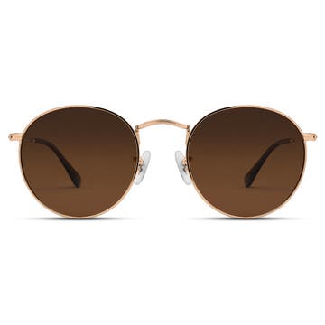 Polarised Round Gold-tone Surgical Steel Sunglasses with Brown Lenses Polarised Round Gold-tone Surgical Steel Sunglasses with Brown Lenses