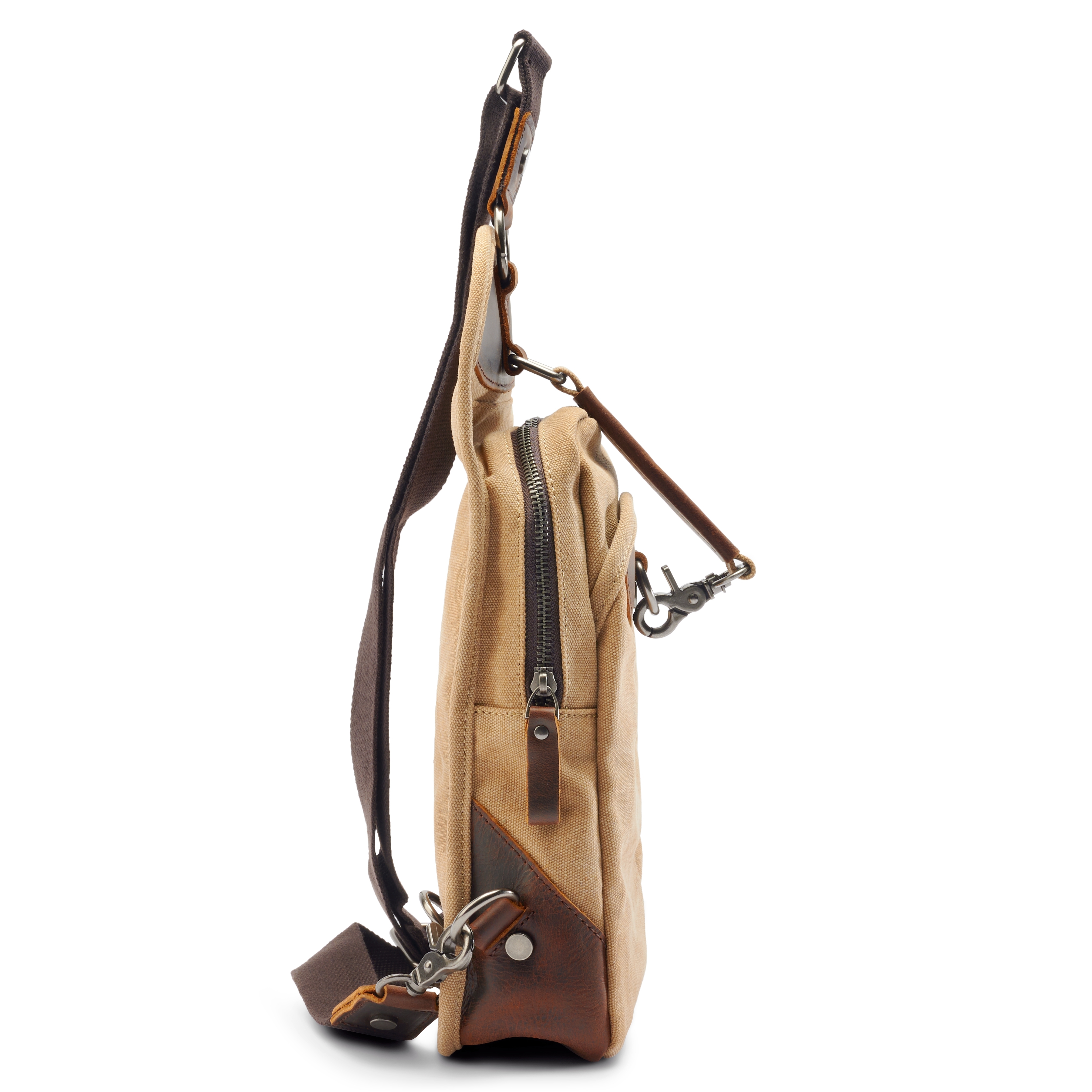 Tan Canvas & Brown Leather Shoulder Bag - 4