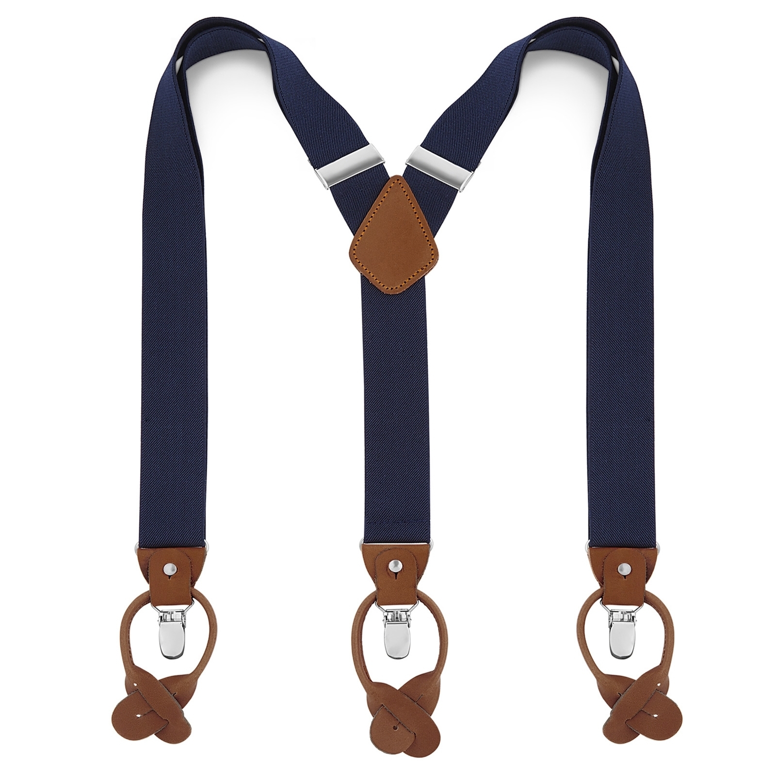 Blue Pre-Tied Silk Bow Tie and Black Braces Set - 2