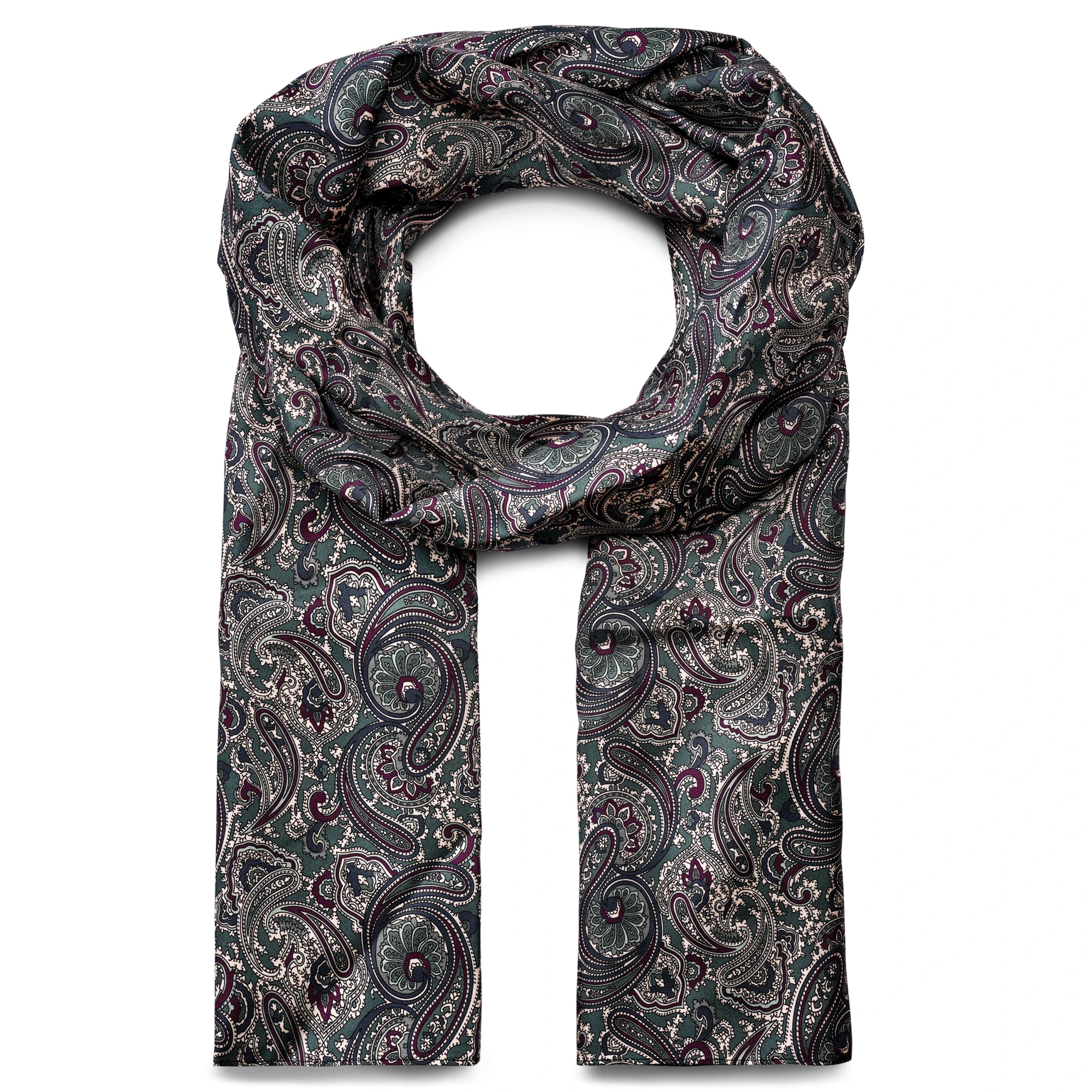 Dunkelblau & dunkelgrüner Schal aus Seide mit PAISLEY-Muster Dunkelblau & dunkelgrüner Schal aus Seide mit PAISLEY-Muster