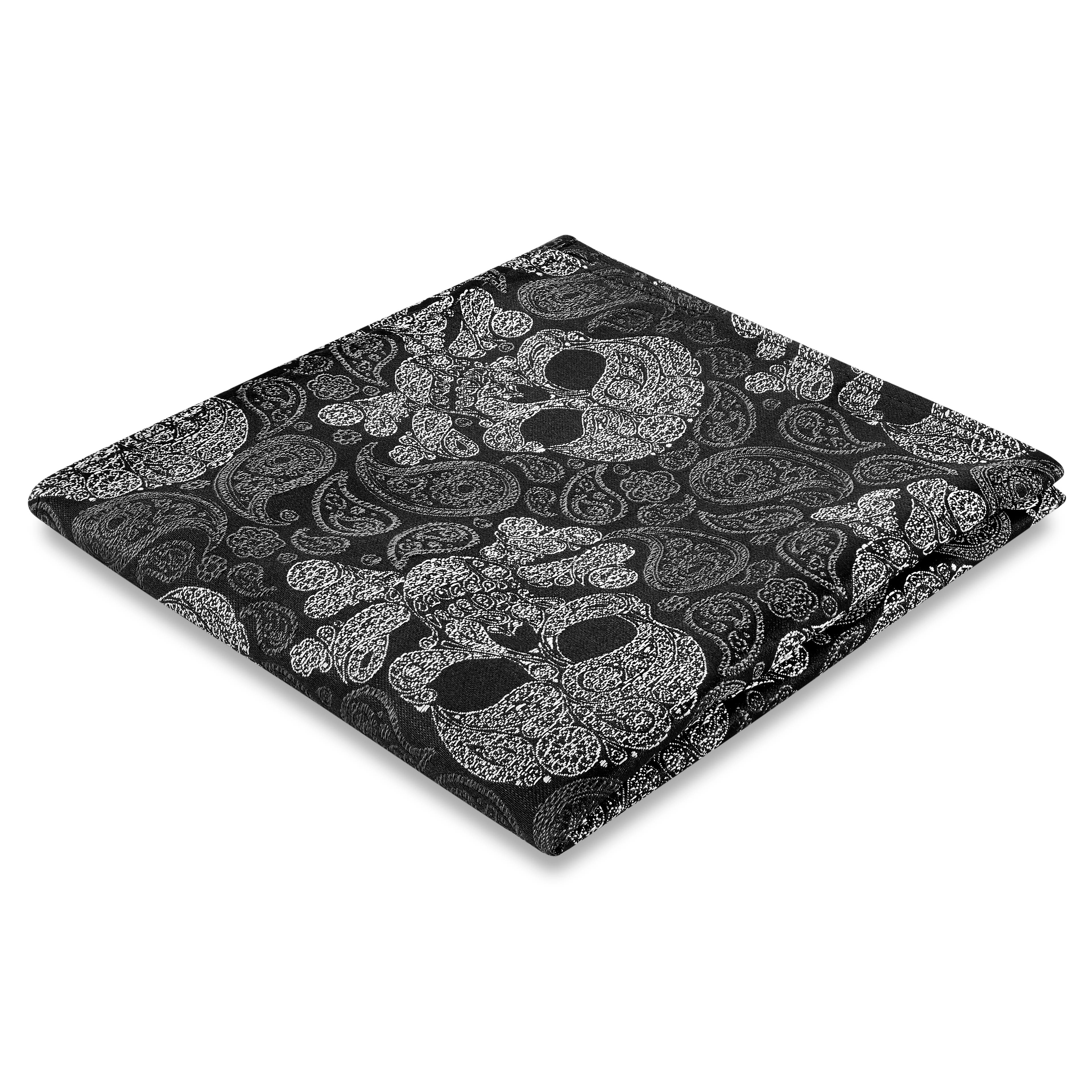 Pochette de costume en soie à motif cachemire noir et gris Pochette de costume en soie à motif cachemire noir et gris