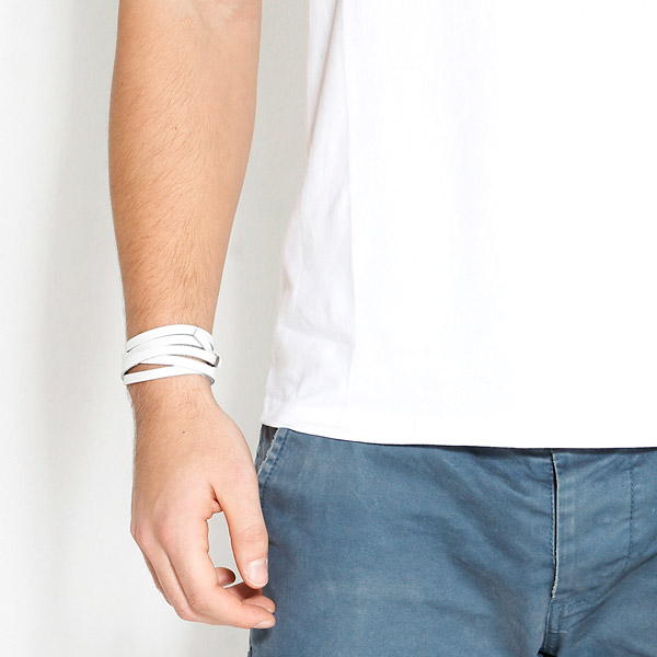 Tyndt Hvidt Snoet Læderarmbånd - 3