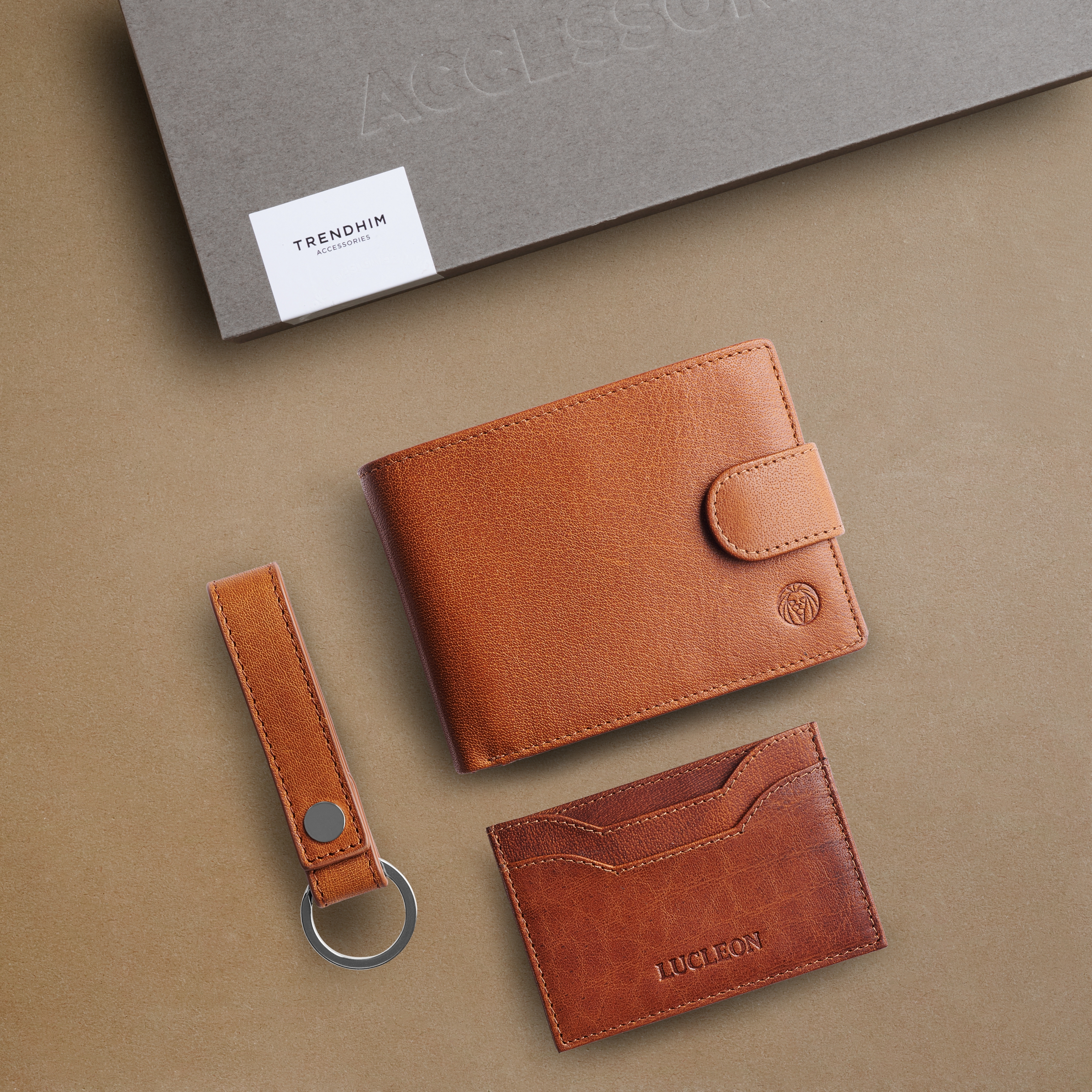 Caja de regalo Essentials de cuero de búfalo con bloqueo RFID color canela - 2