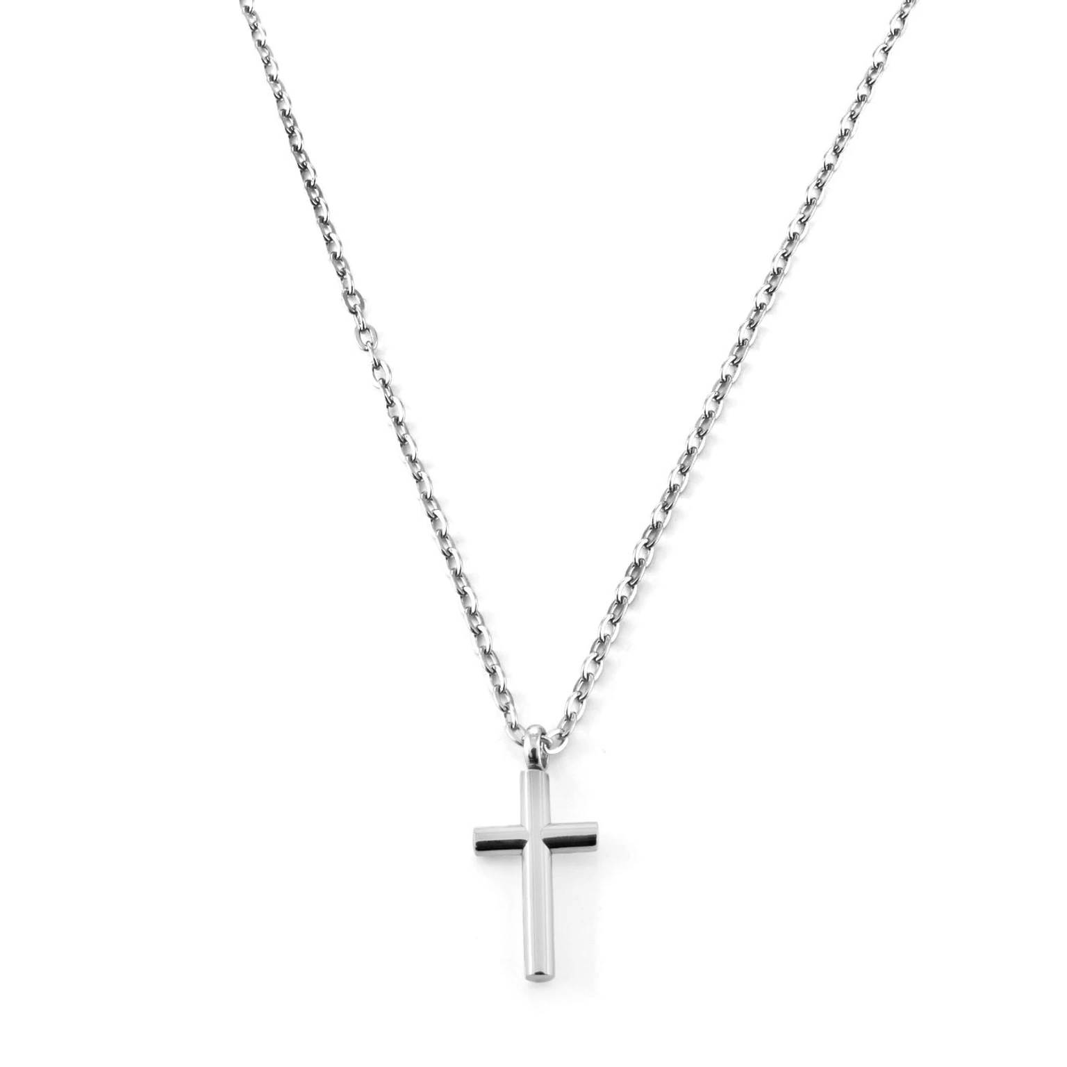Silver-Tone Stainless Steel Classic Cross Cable Chain Necklace Silver-Tone Stainless Steel Classic Cross Cable Chain Necklace
