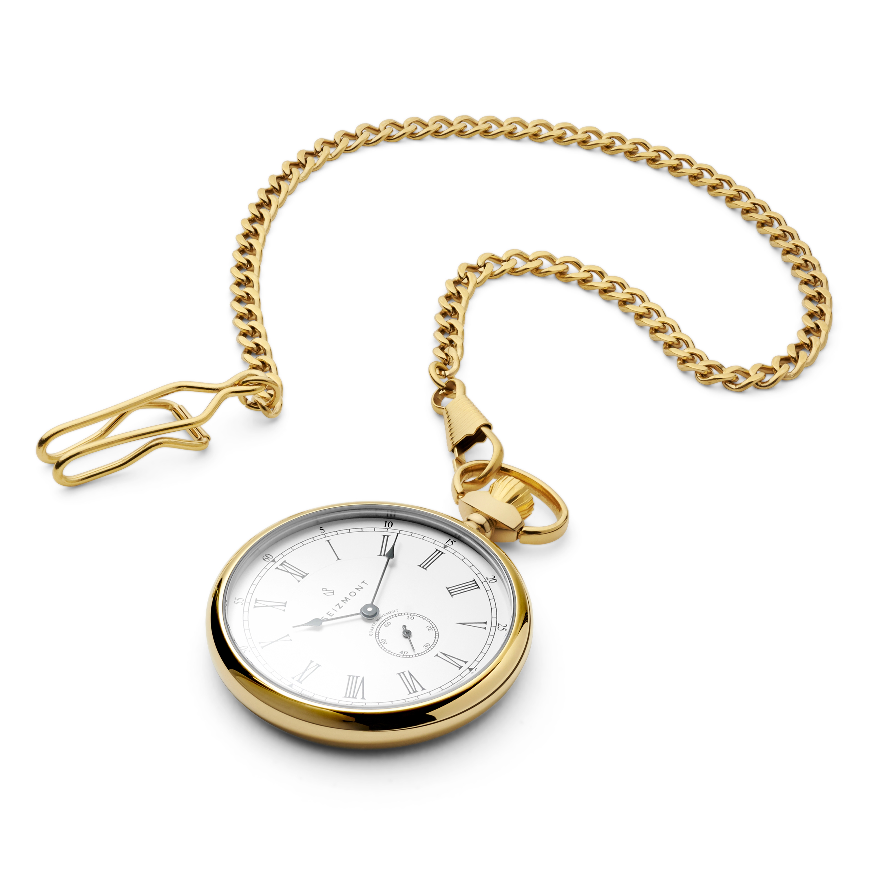 golden pocket watch with chain