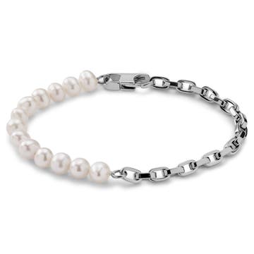 Ocata | Silver-Tone Anchor Chain & Pearl Bracelet