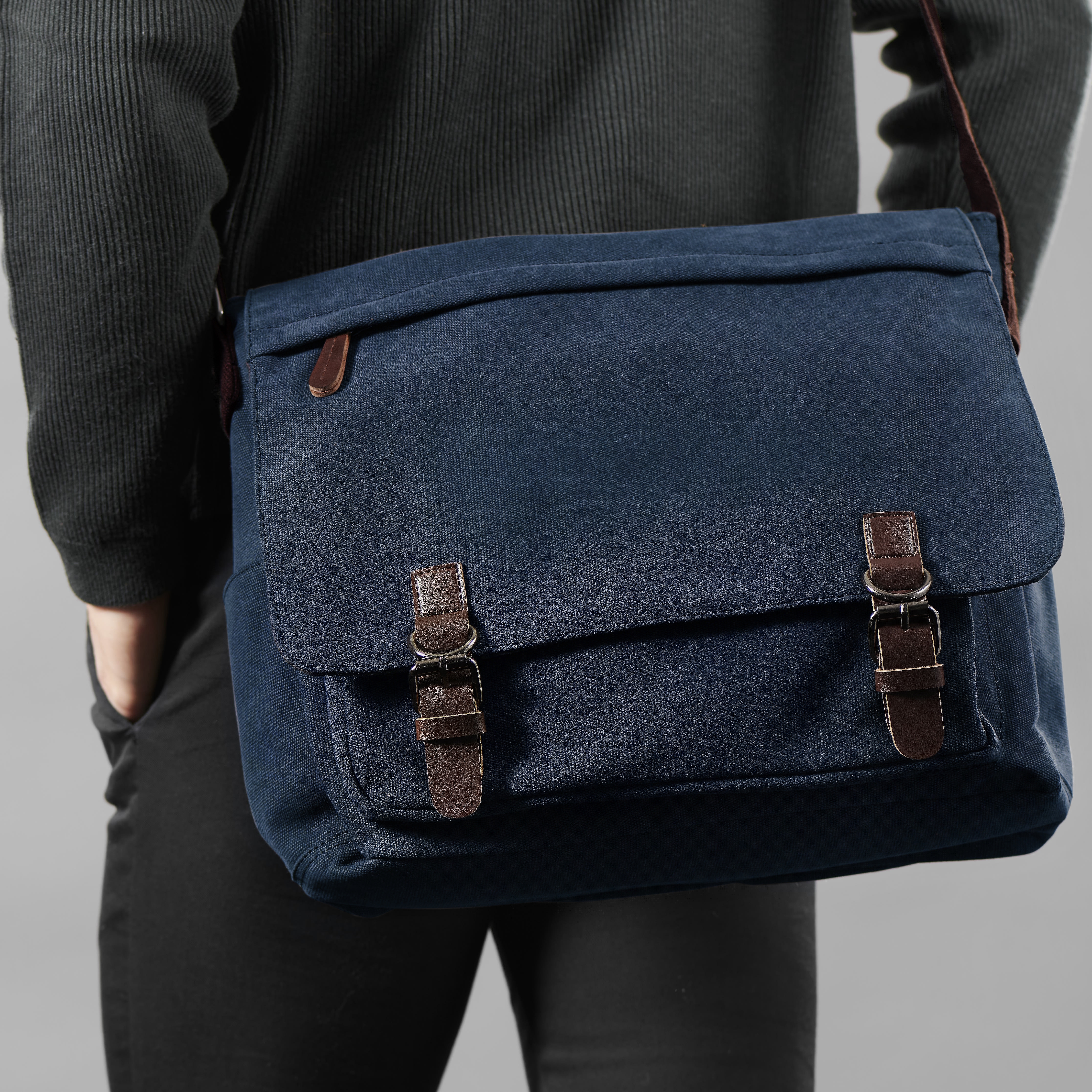 Denim Blue Canvas Satchel - 6