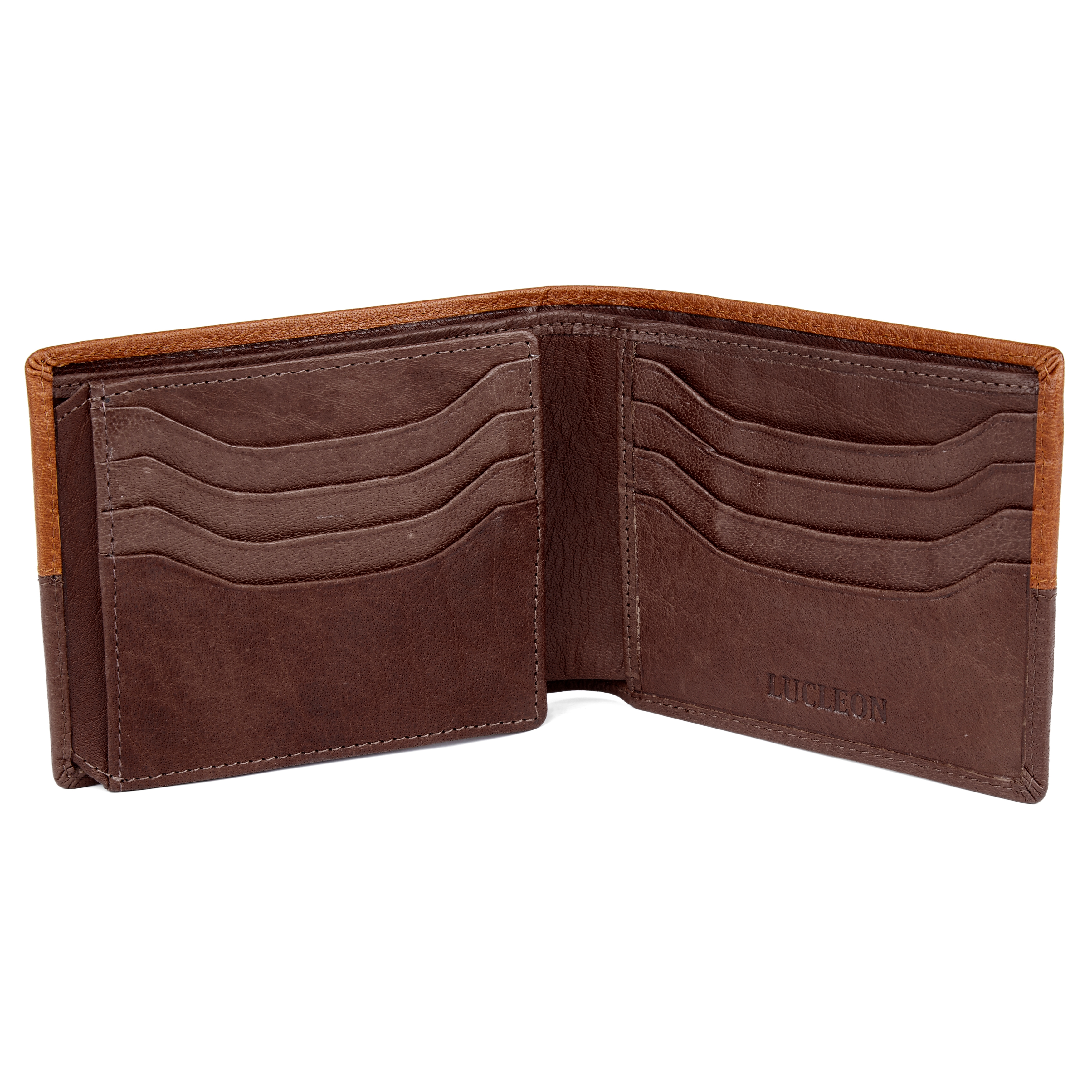 Cartera de cuero marrón y canela con costuras Oxford - 2