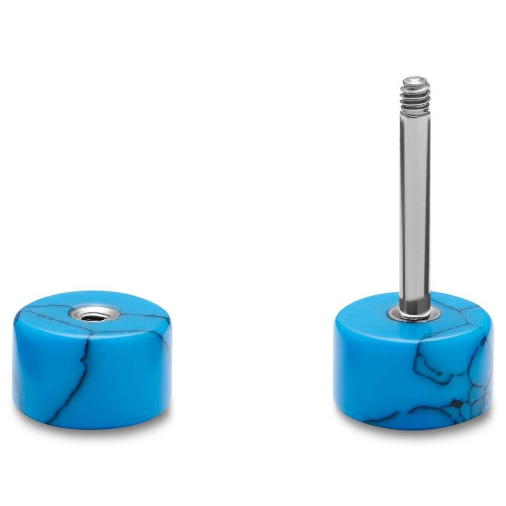 hover: Satago | 1/4" (6 mm) Blue Turquoise & Stainless Steel Faux Plug Stud Earring hover: Satago | 1/4" (6 mm) Blue Turquoise & Stainless Steel Faux Plug Stud Earring