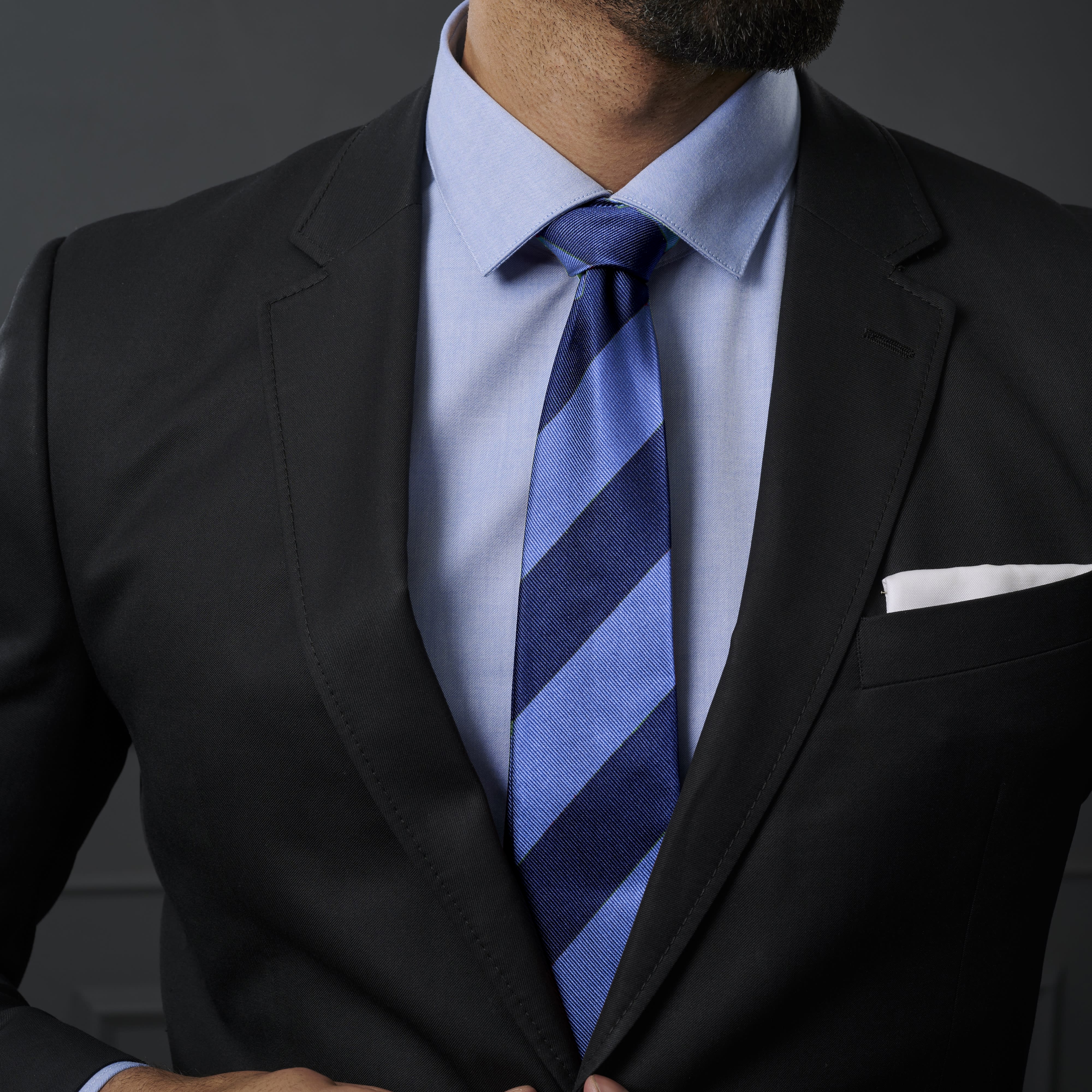 Gestreepte 8 cm Brede Zijden Stropdas in Marine- en Pastelblauw - 3