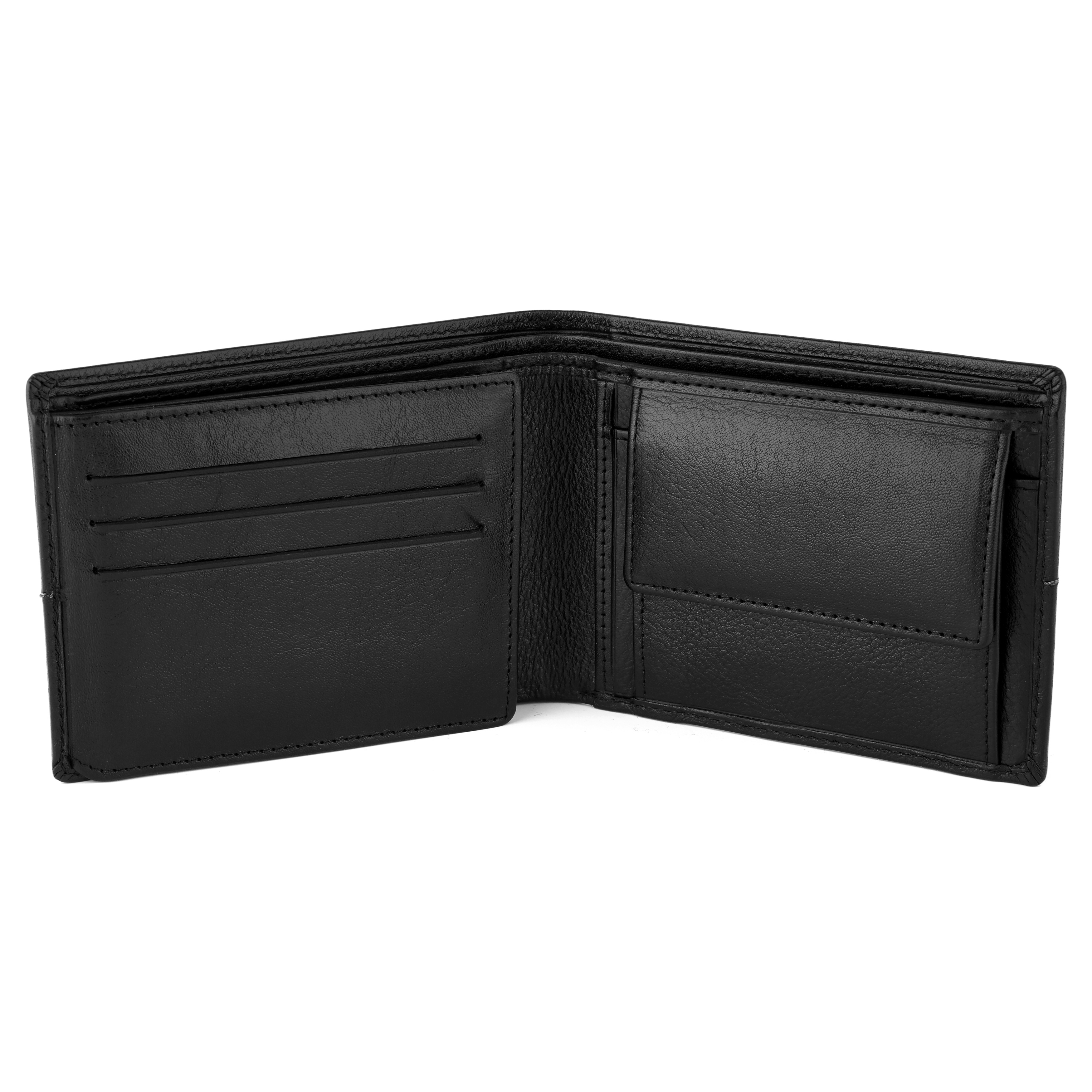 Cartera de doble pliegue de cuero negro con costura Royce - 4