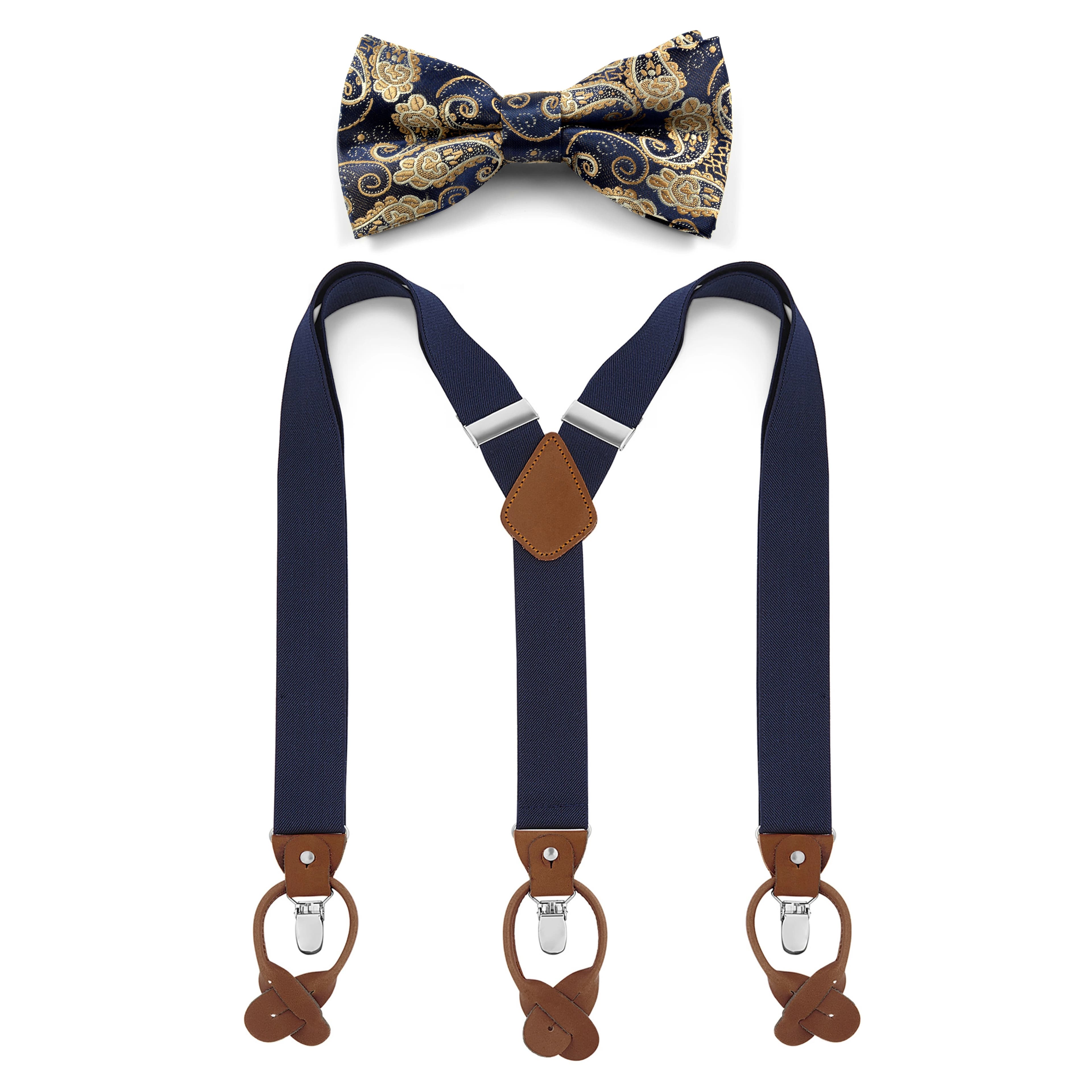 Pre-Tied Paisley Bow Tie and Blue Braces Set