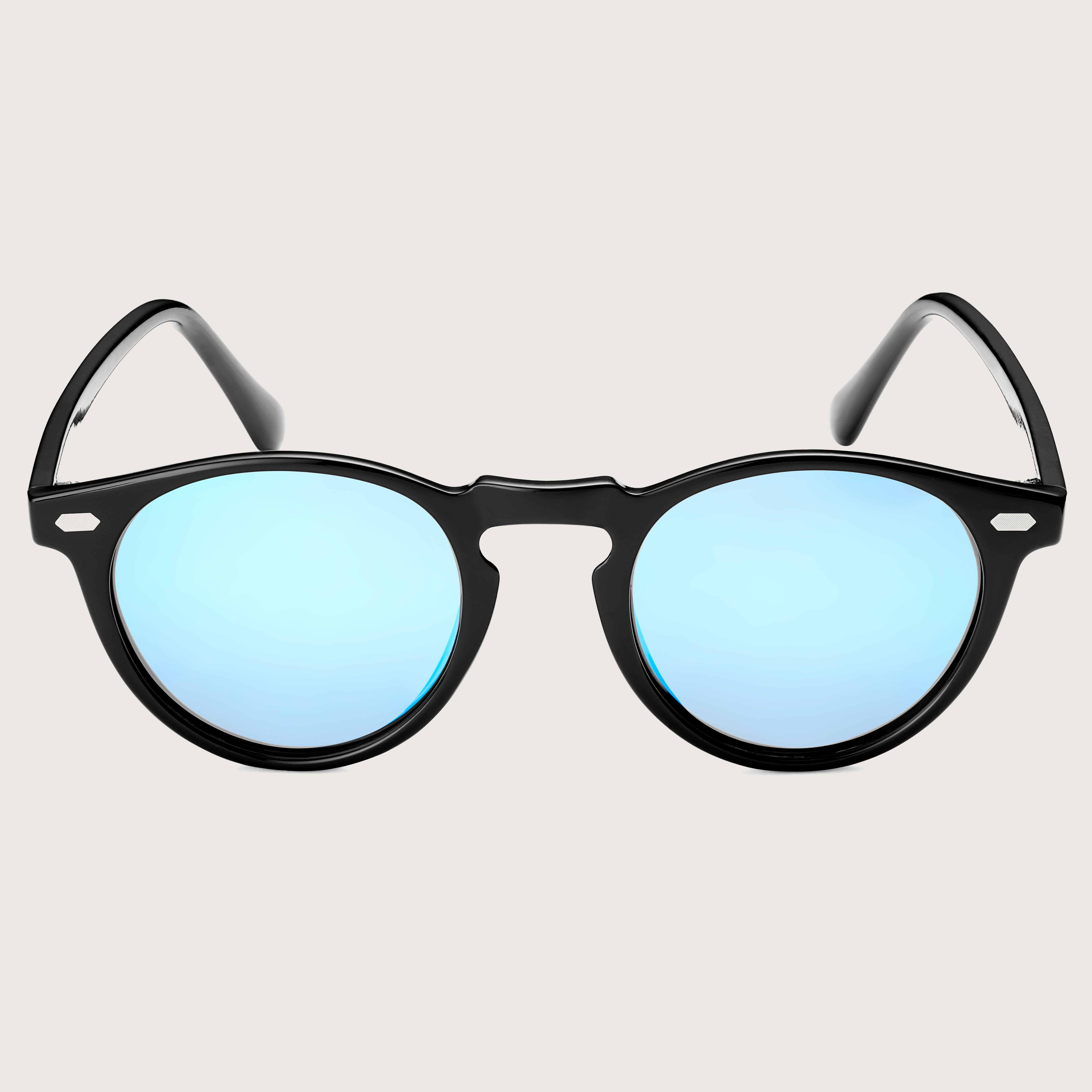 Lunettes De Soleil Kartell Rondes Rétro - Noir Mat, Verres Bleu Anti-reflet UV400 - Made In Italy