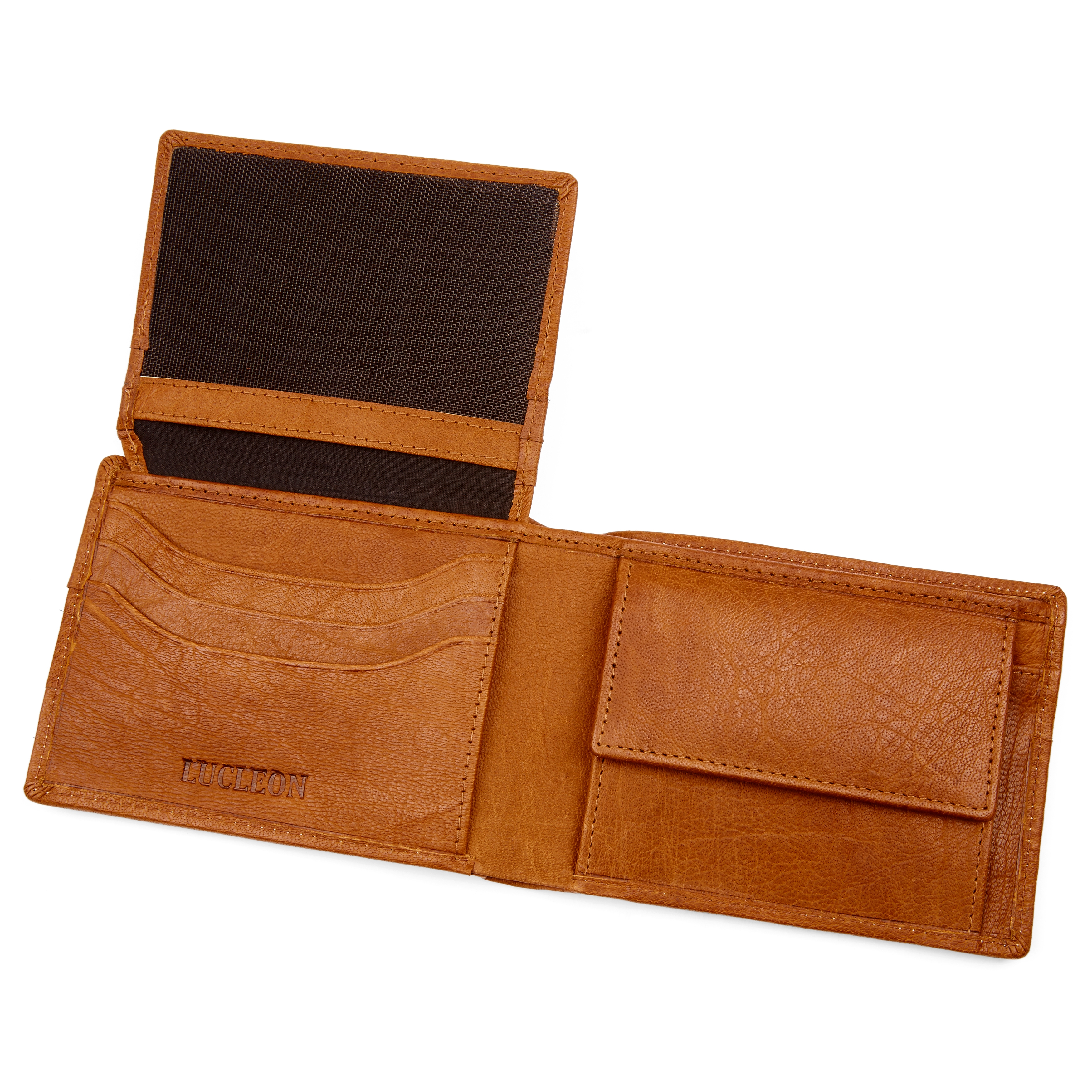 Jasnobrązowy skórzany szybki podwójnie składany portfel Oxford - 2