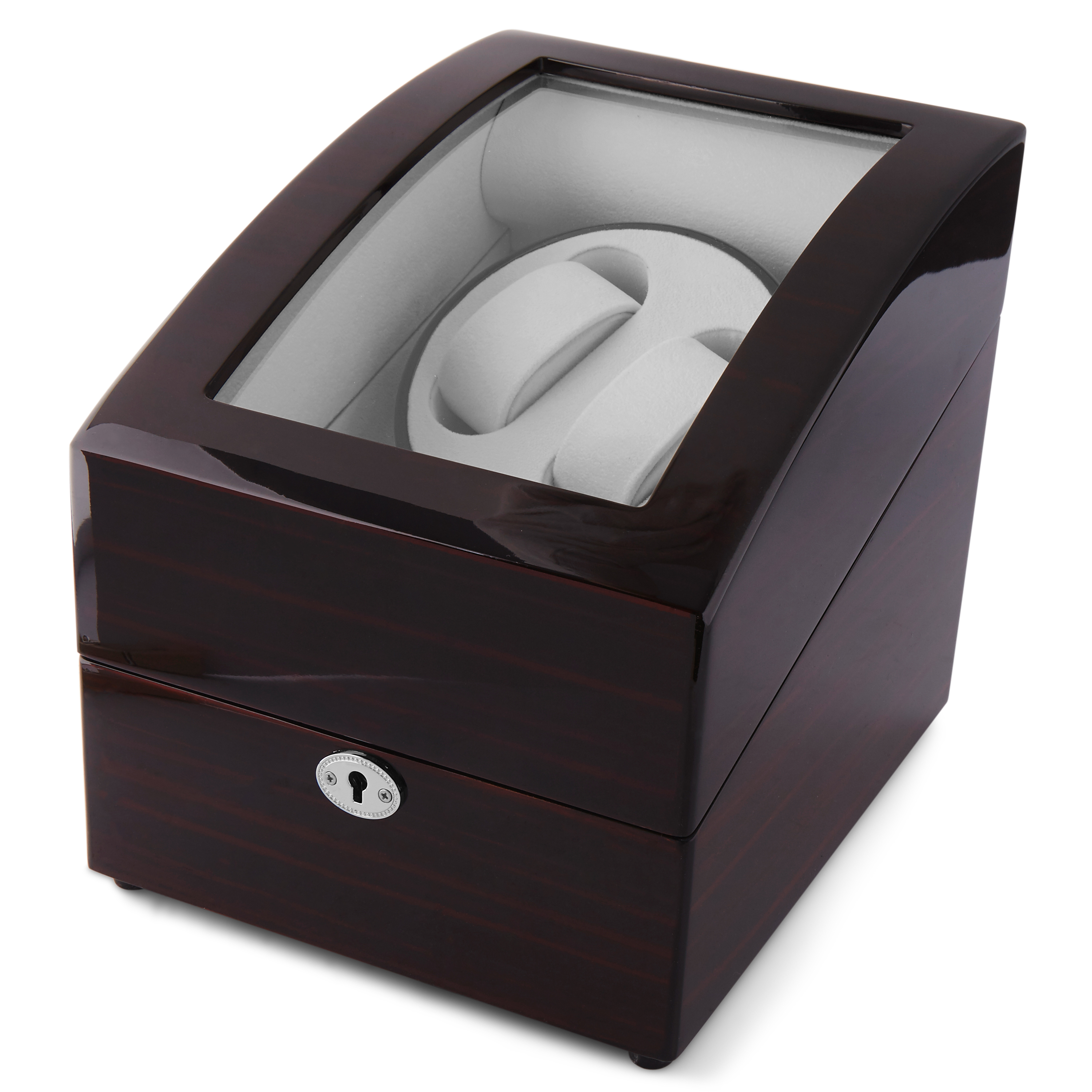 Afsluitbare Gepolijste Ebbenhouten Rotary Horlogekast - 5 horloges - 1