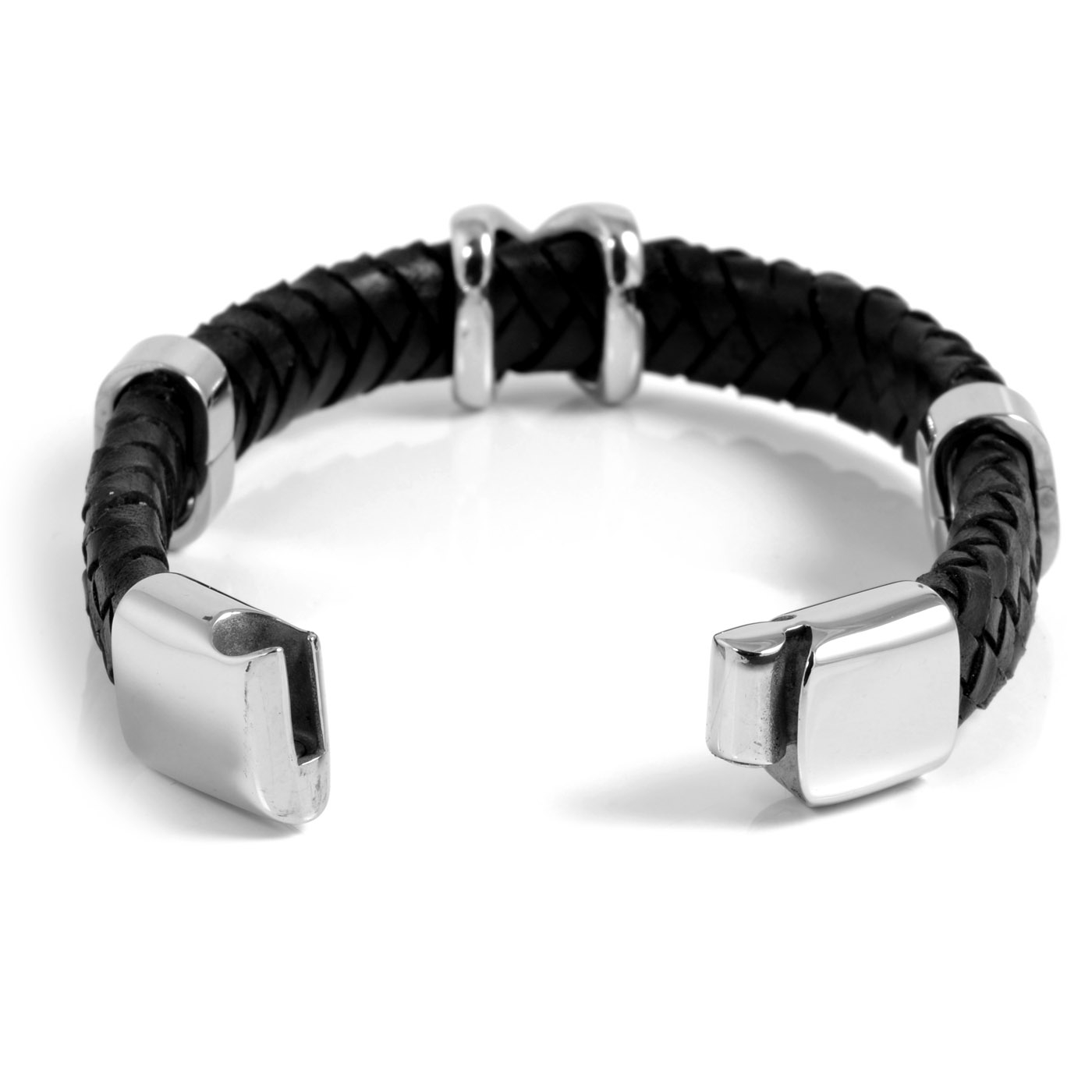 Bracciale nero in pelle a X - 2