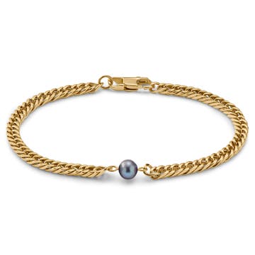 Ocata | Bracelet doré à maille cubaine avec perle noire