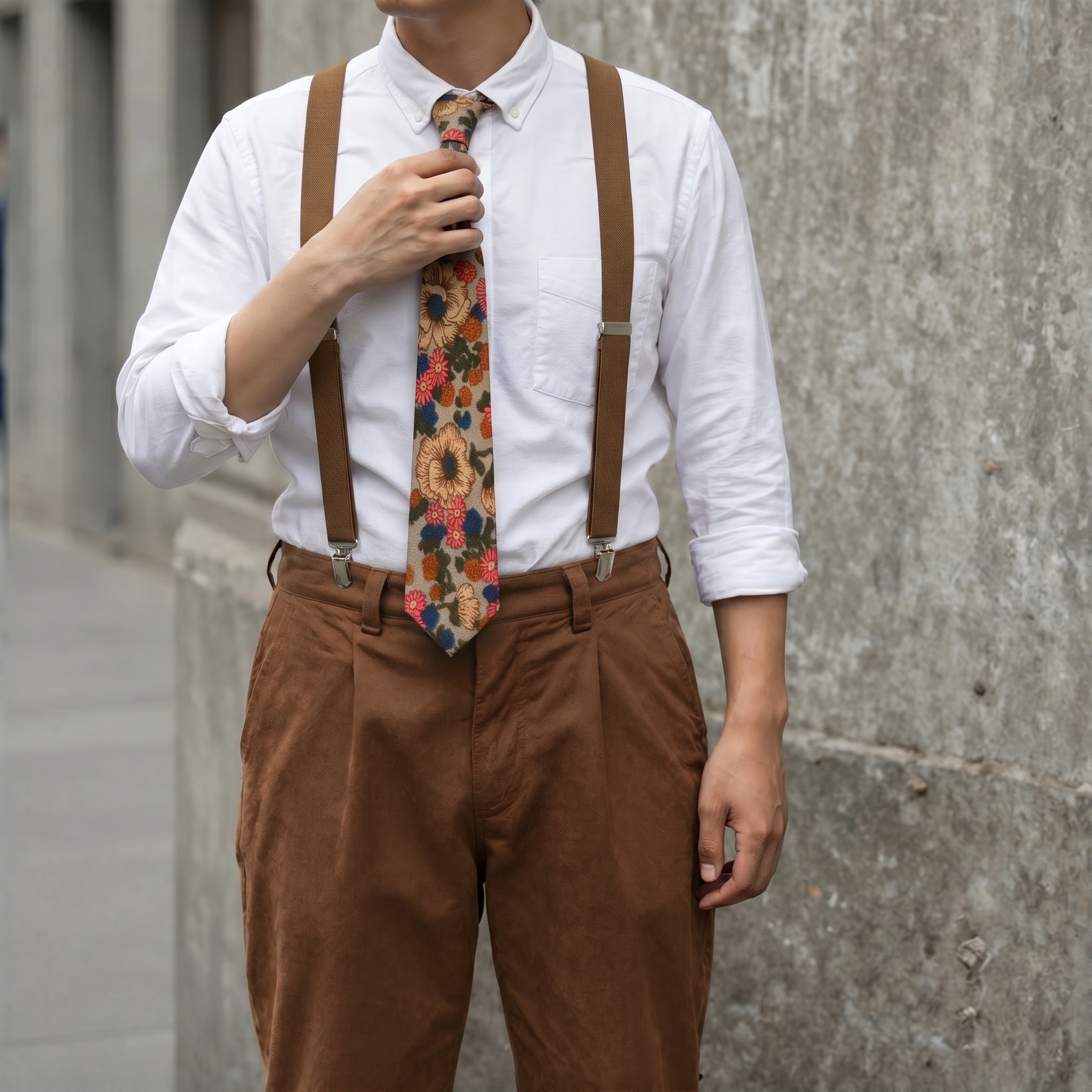 Retro Grey Floral Tie - 3
