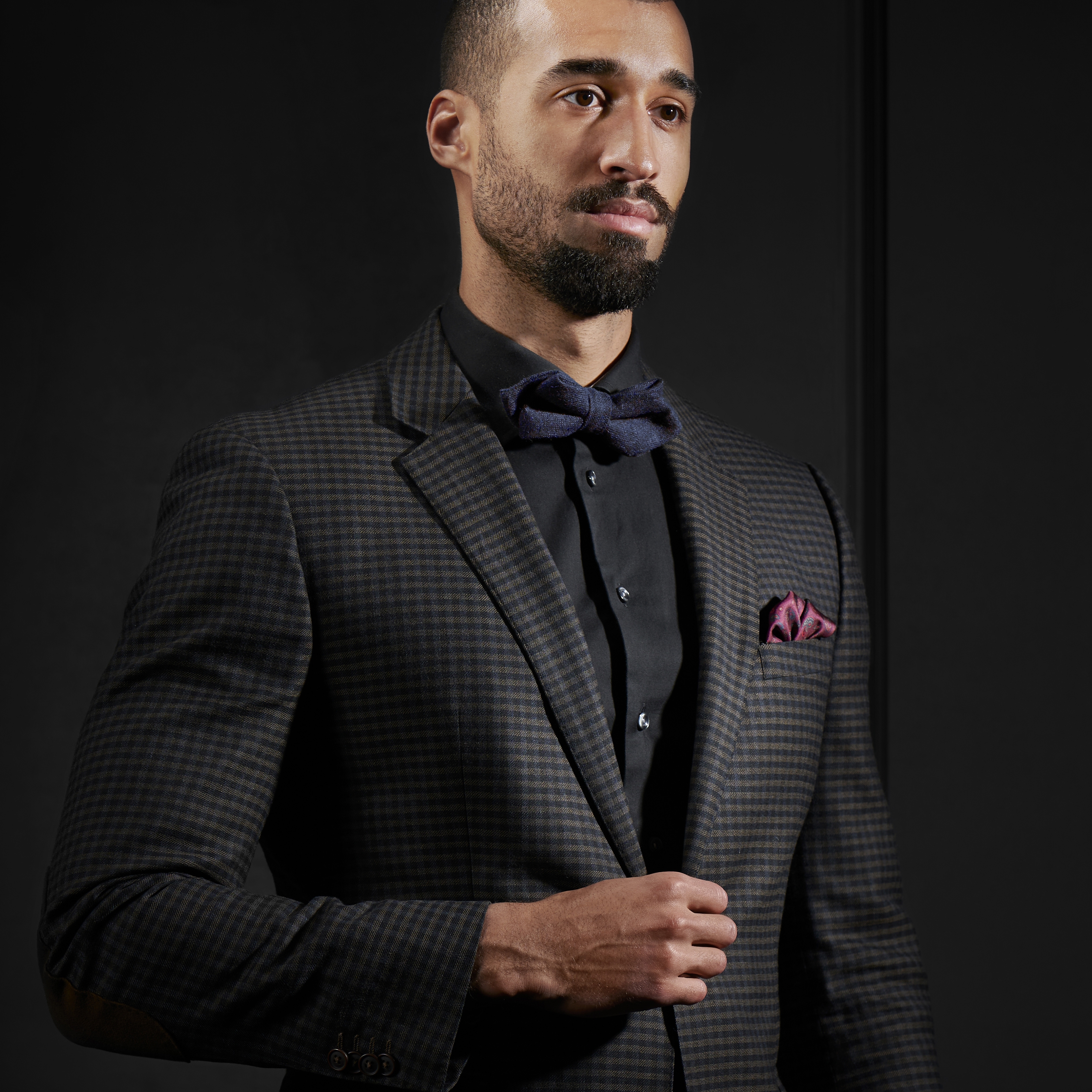 Granatowa wełniana szpiczasta muszka - 4