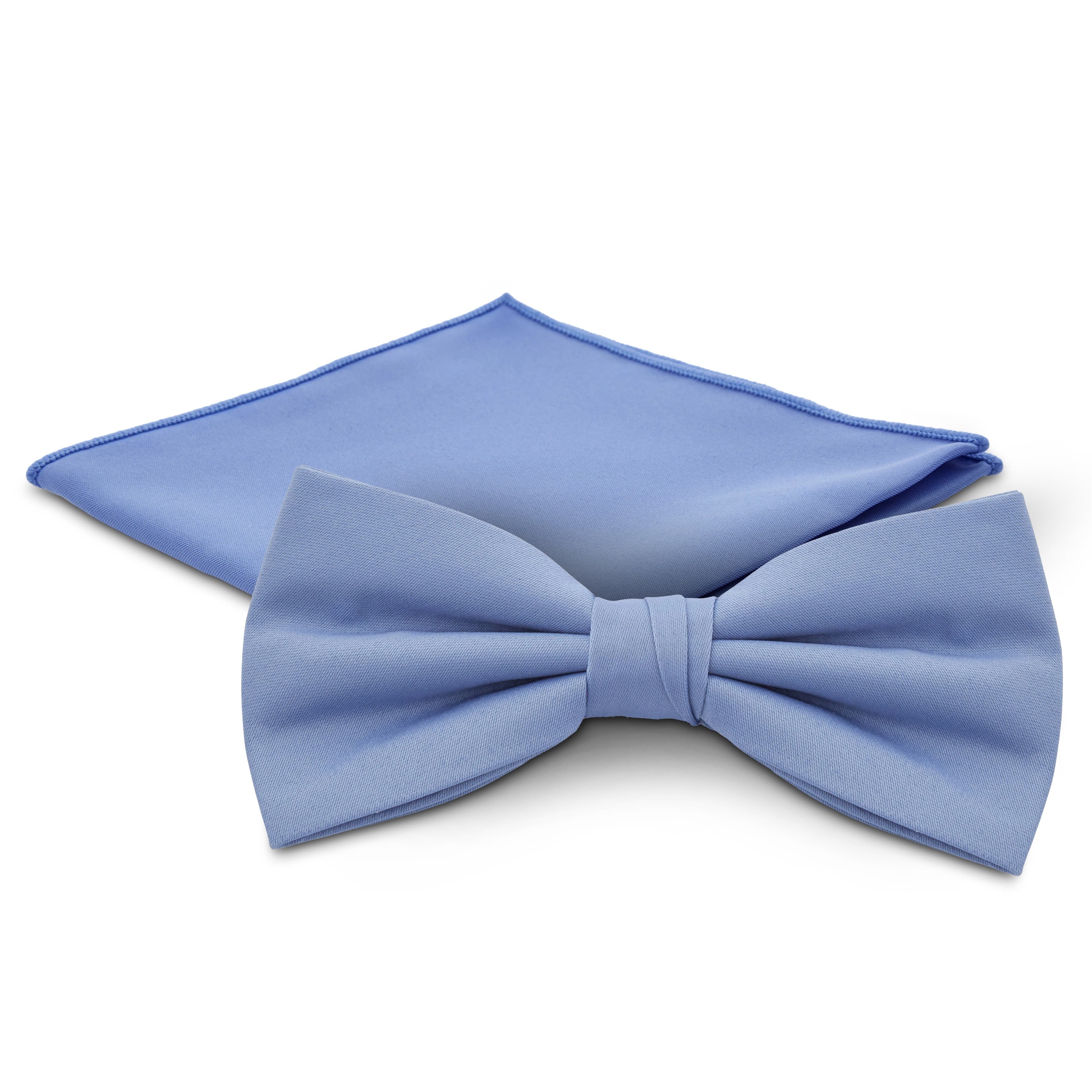 Light Blue Pre-Tied Bow Tie and Pocket Square Set