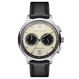 Cicero  | Silver-Tone With White Dial Vintage Chronograph Black Leather Watch