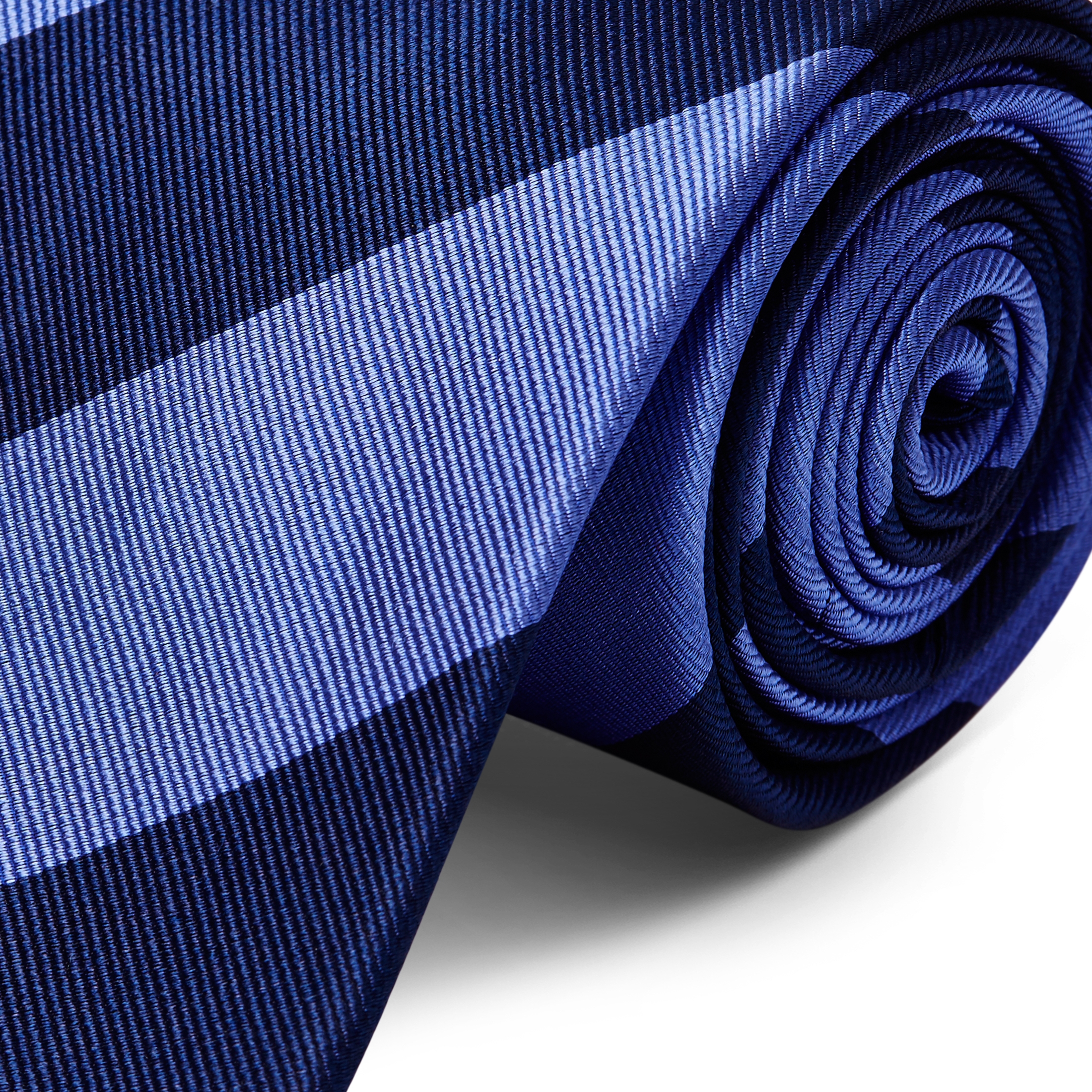 Gestreepte 8 cm Brede Zijden Stropdas in Marine- en Pastelblauw - 2