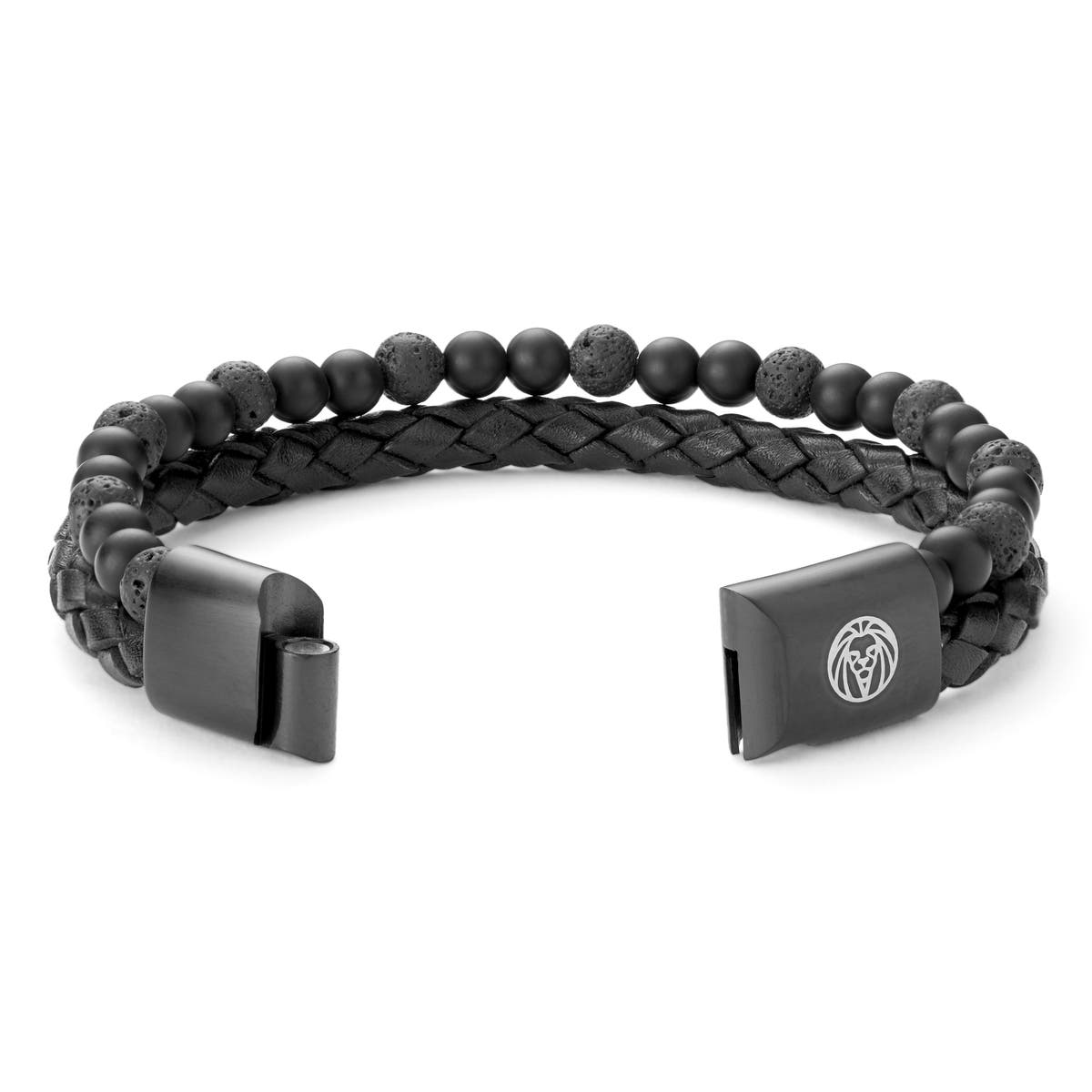Icon | Black Leather & Lava Rock Double Bracelet | In stock! | Lucleon