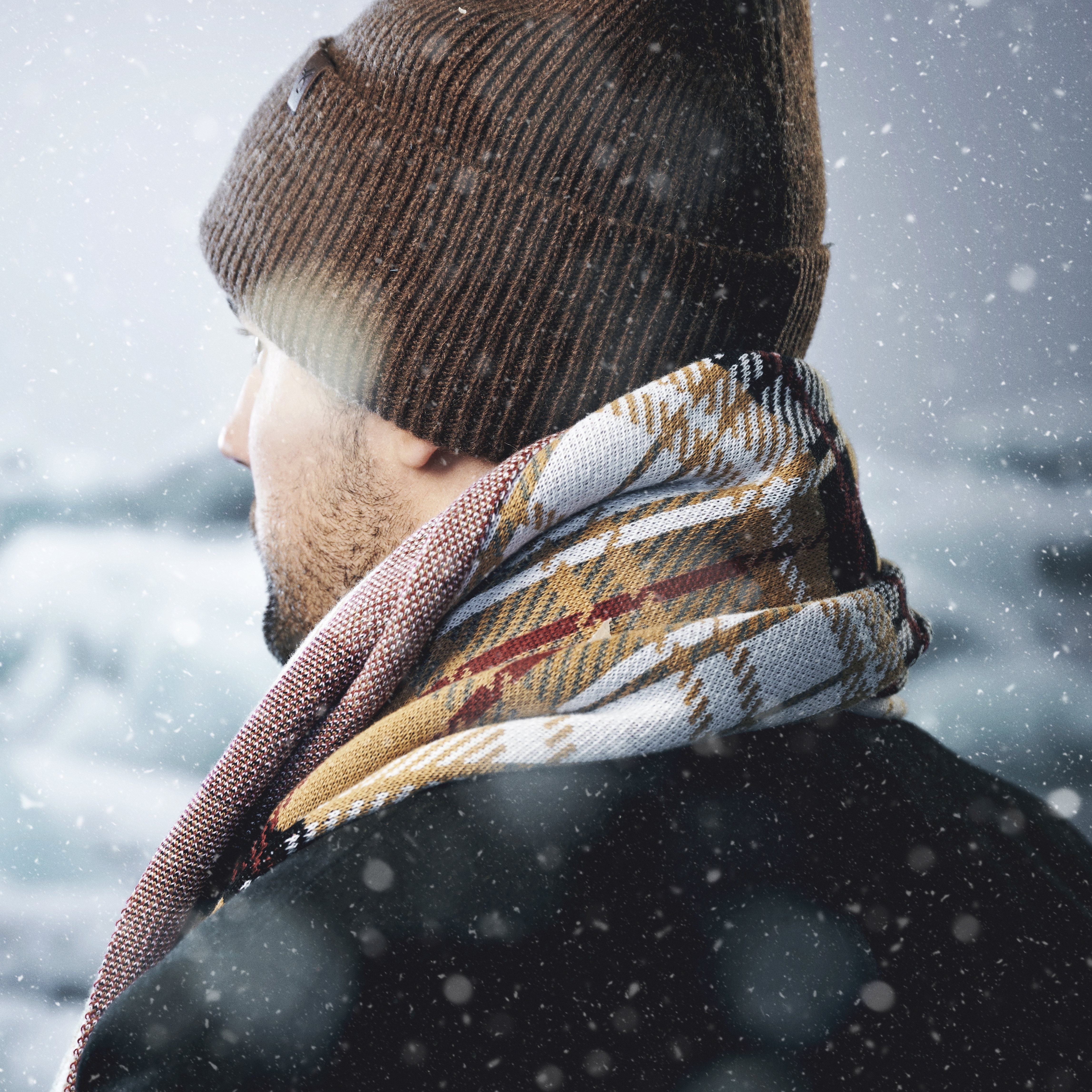 Dark Brown Recycled Wool Cuffed Beanie - 3