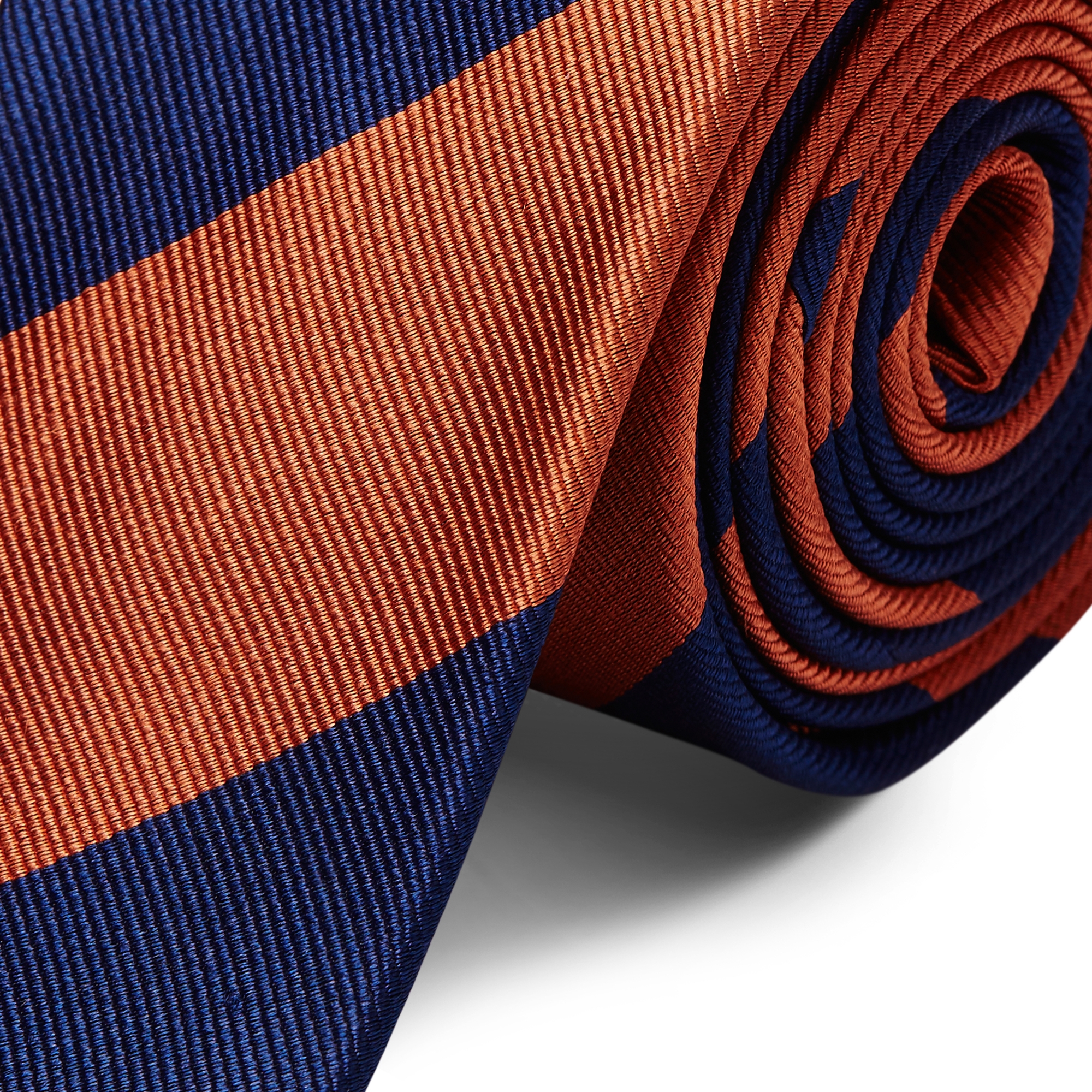 Navy & Orange Stripe Silk 6cm Tie - 2