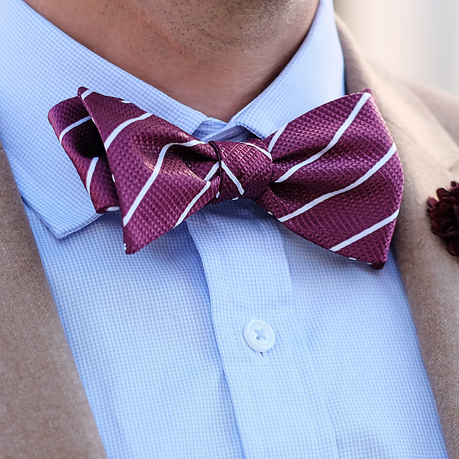 Pajarita para atar burdeos con rayas blancas - 3