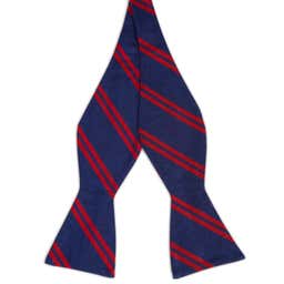 Navy Blue & Currant Red Striped Silk Pre-Tied Bow Tie