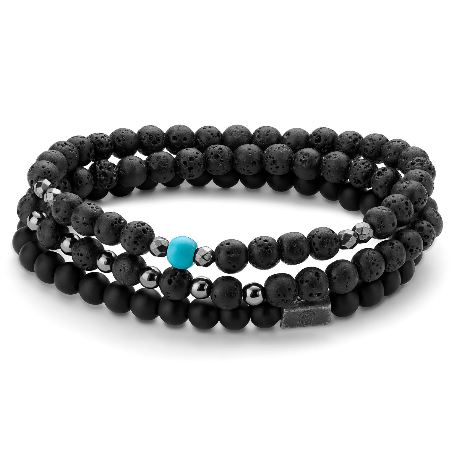 Σετ Βραχιόλια Black Onyx, Lava Rock, Turquoise & Hematite Σετ Βραχιόλια Black Onyx, Lava Rock, Turquoise & Hematite