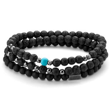 Set de bracelets avec perles en onyx noir, roche de lave, turquoise et hématite Set de bracelets avec perles en onyx noir, roche de lave, turquoise et hématite